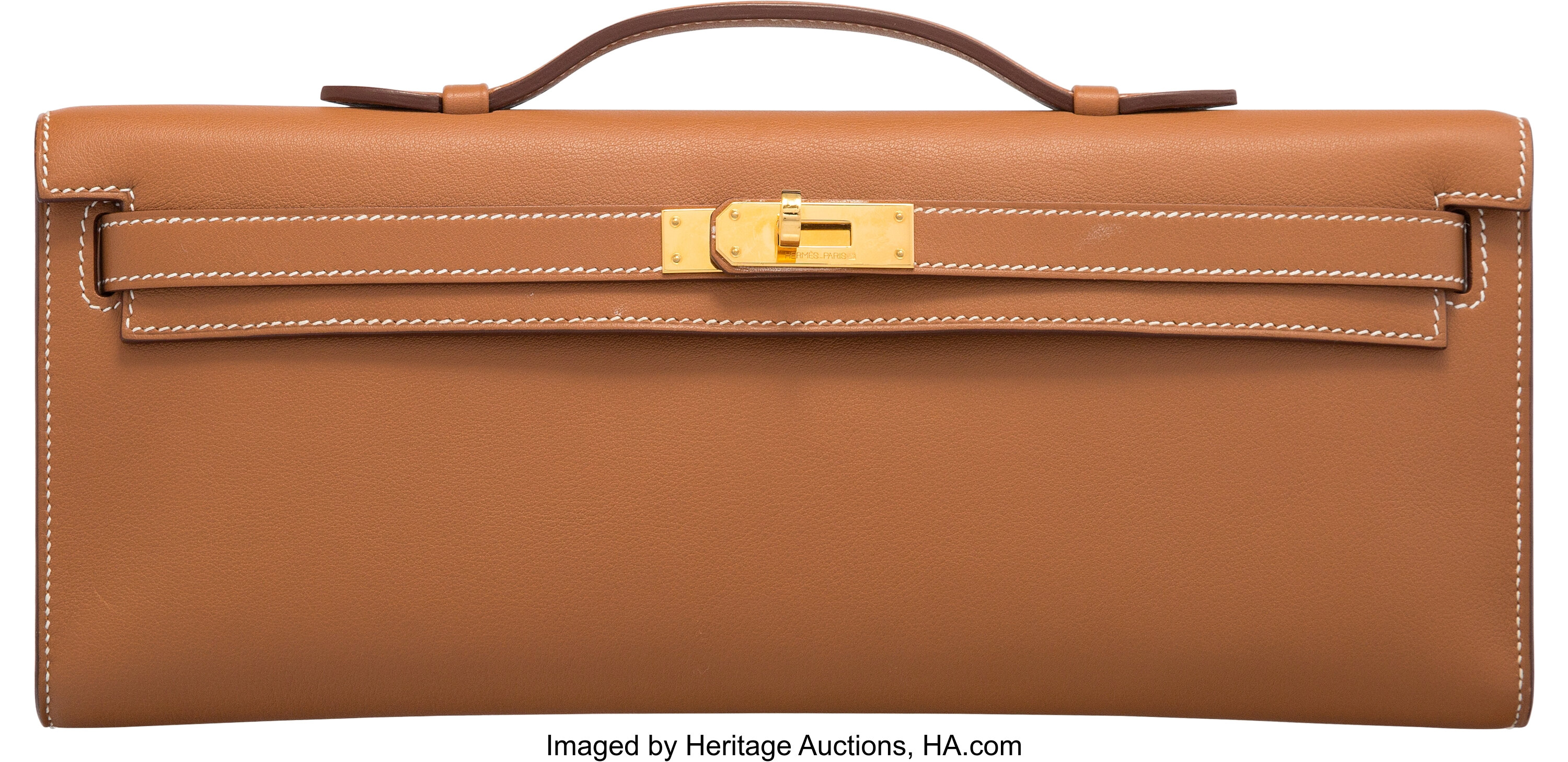 Hermès Gold Swift Leather Kelly Cut Clutch with Gold Hardware. O, Lot  #58302