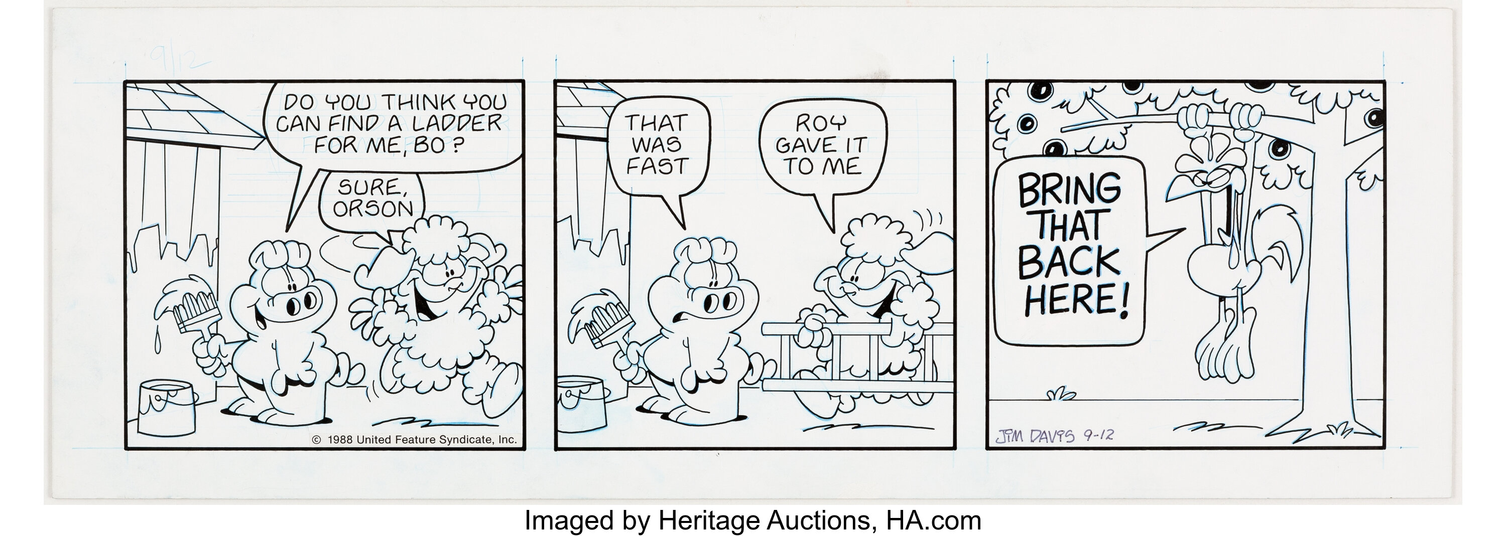 Jim Davis Us Acres Daily Comic Strip Original Art Dated 9 12 Lot Heritage Auctions