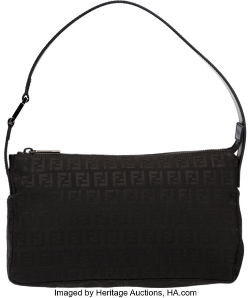 Fendi Zucca Small Handbag in Black Monogram Canvas and Black