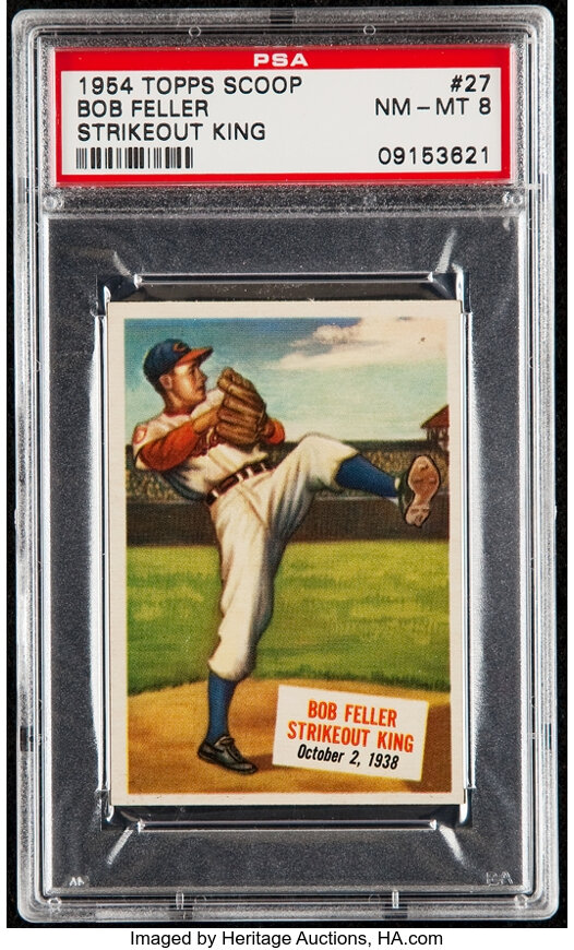 1954 Topps Scoop Bob Feller Strikeout King #27 PSA NM-MT 8., Lot  #44079