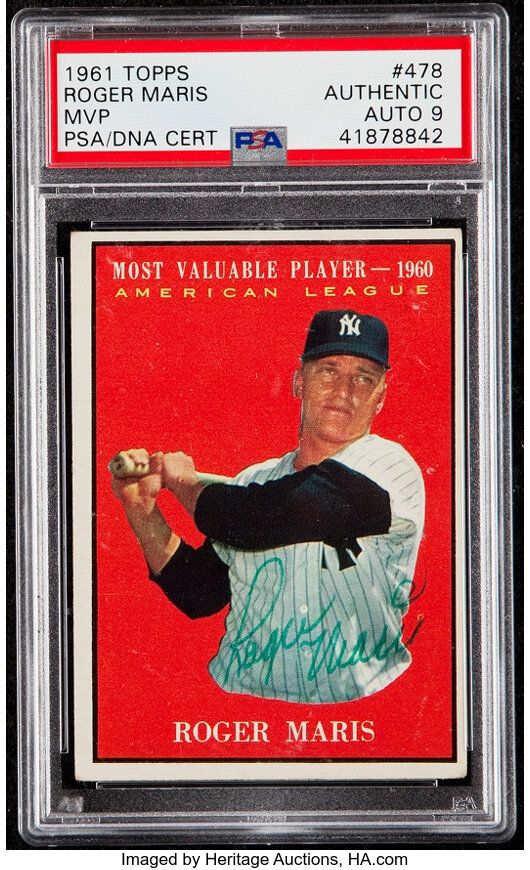 Signed 1961 Topps Roger Maris MVP #478 PSA/DNA Authentic, Autograph ...