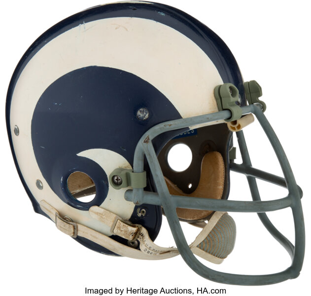 Football Helmets of the New England Patriots and Los Angeles Rams