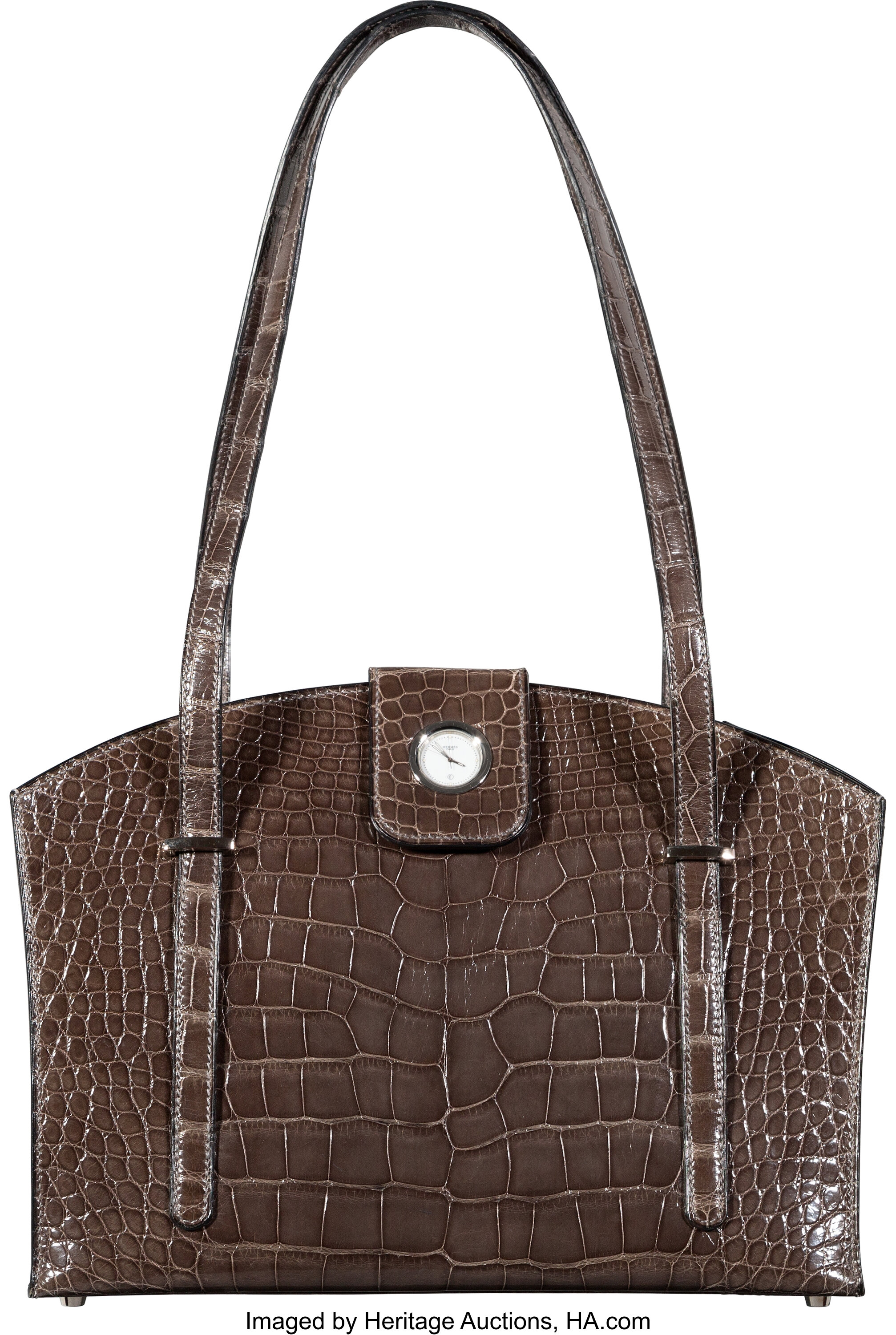 Hermes Shiny Alligator Palladium Hardware Lyn Shoulder Bag Grey