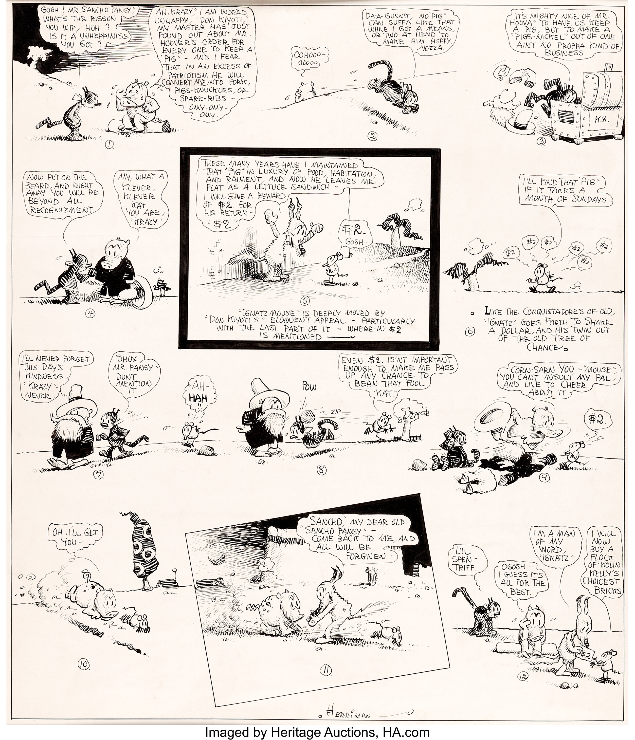 George Herriman Krazy Kat Sunday Comic Strip Original Art dated | Lot ...