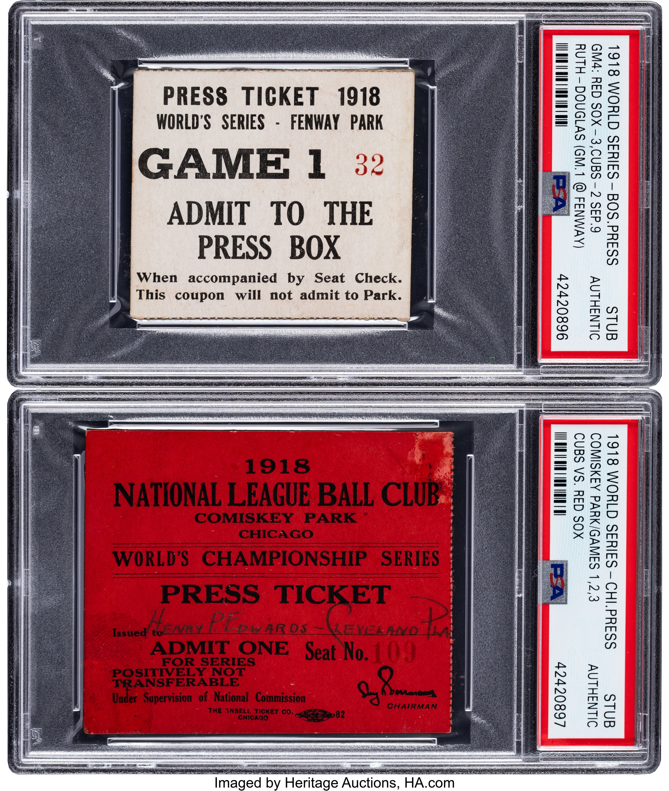 1918 World Series (Chicago Cubs) Press Passes Lot of 2.