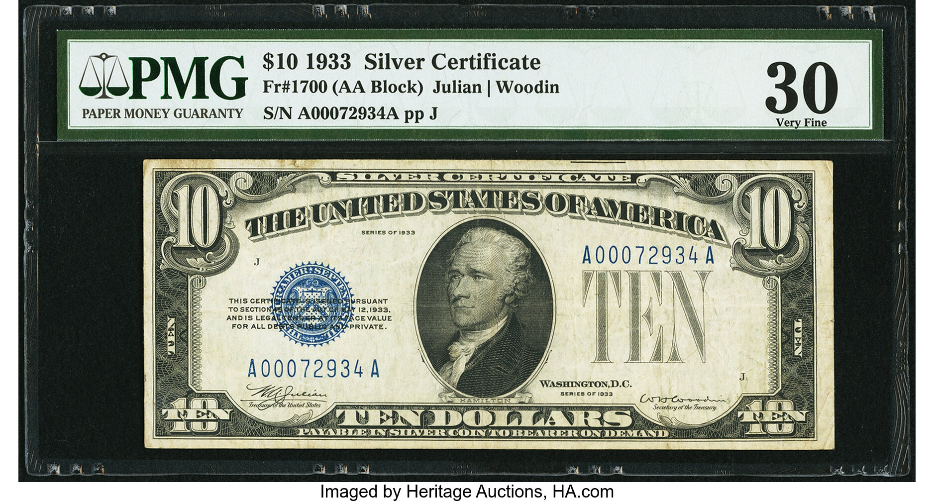 Fr 1700 $10 1933 Silver Certificate PMG Very Fine 30 Small