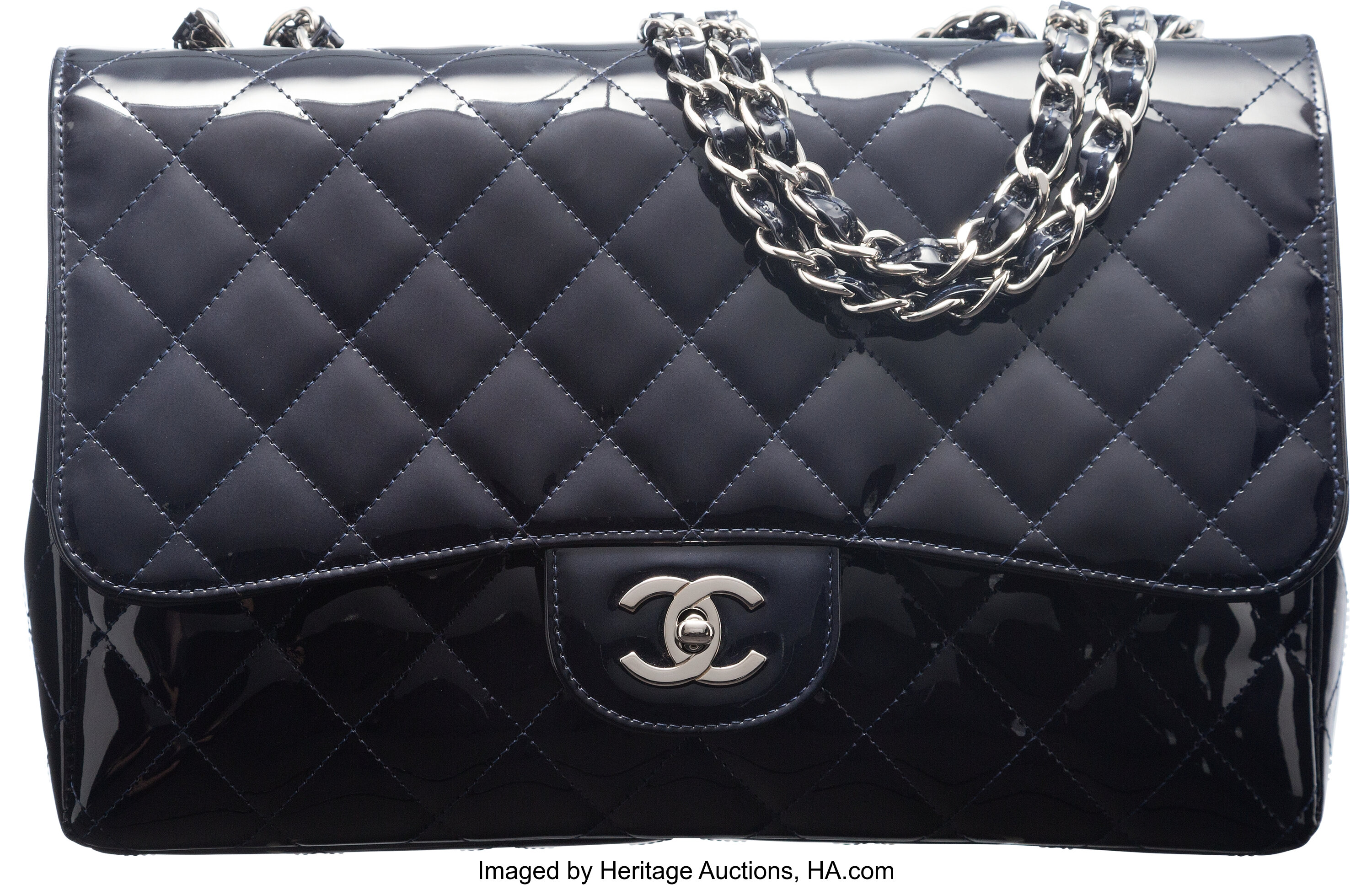 Chanel Limited Edition Dark Blue Quilted Patent Leather Mobile Art, Lot  #58058
