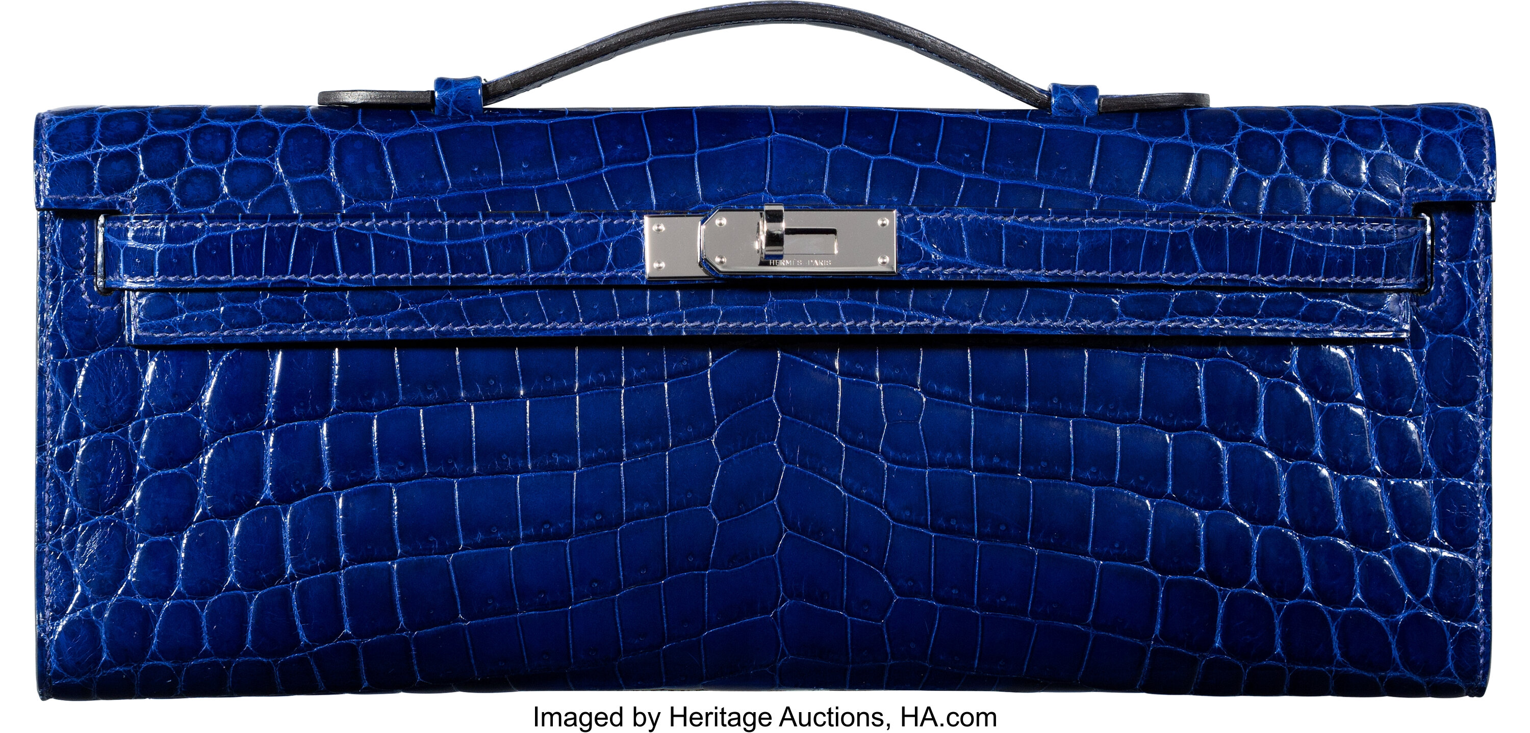 Hermes Kelly Cut Bleu Colvert Crocodile Gold Hardware Clutch Bag