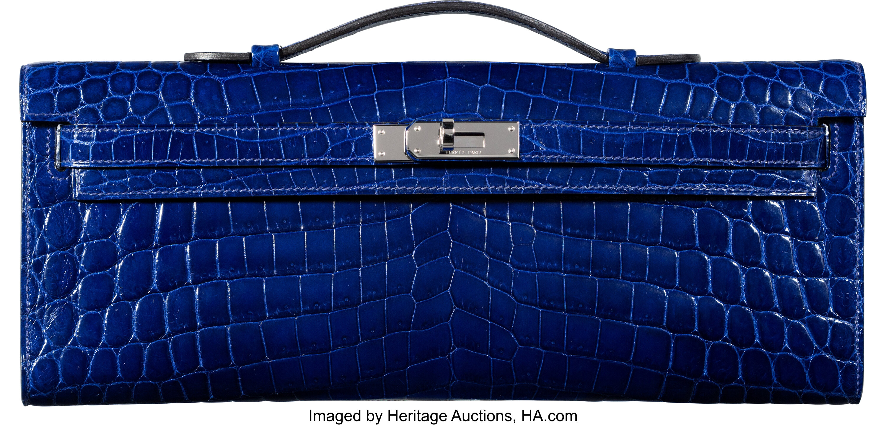 Hermes Crocodile Kelly Cut Bag in Blue Izmir Shiny Niloticus