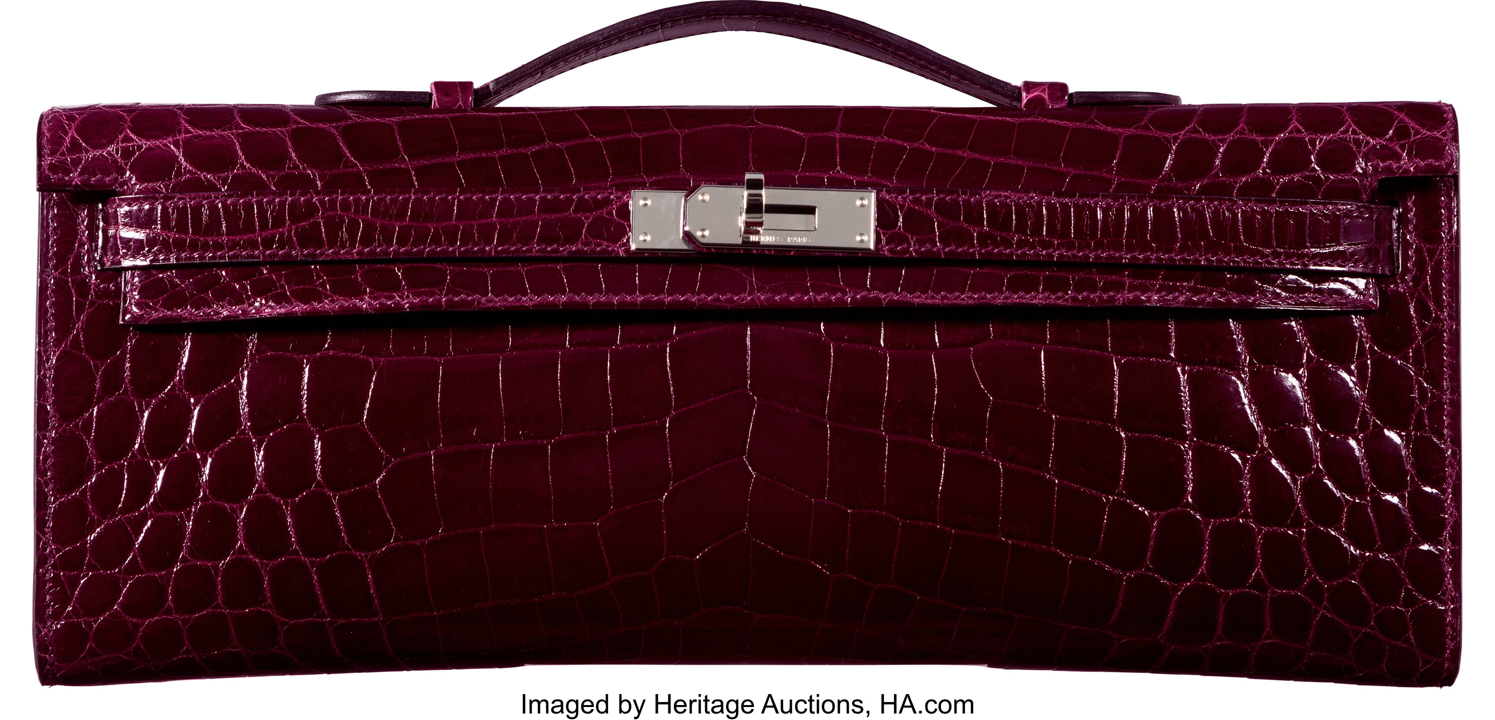 Hermes Bordeaux Shiny Niloticus Crocodile Kelly Cut with Gold