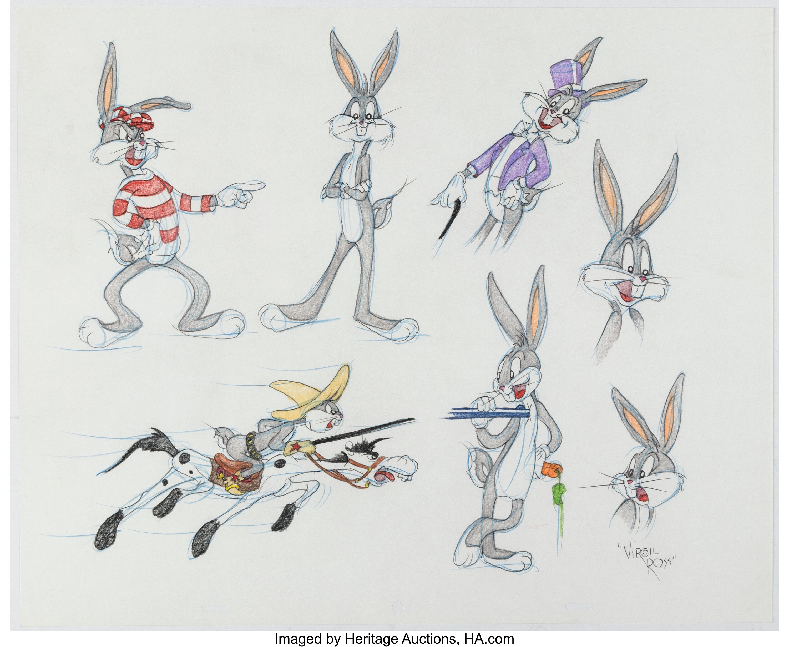 Original Warner Brothers Virgil Ross Model Sheet Animation Drawing fea –