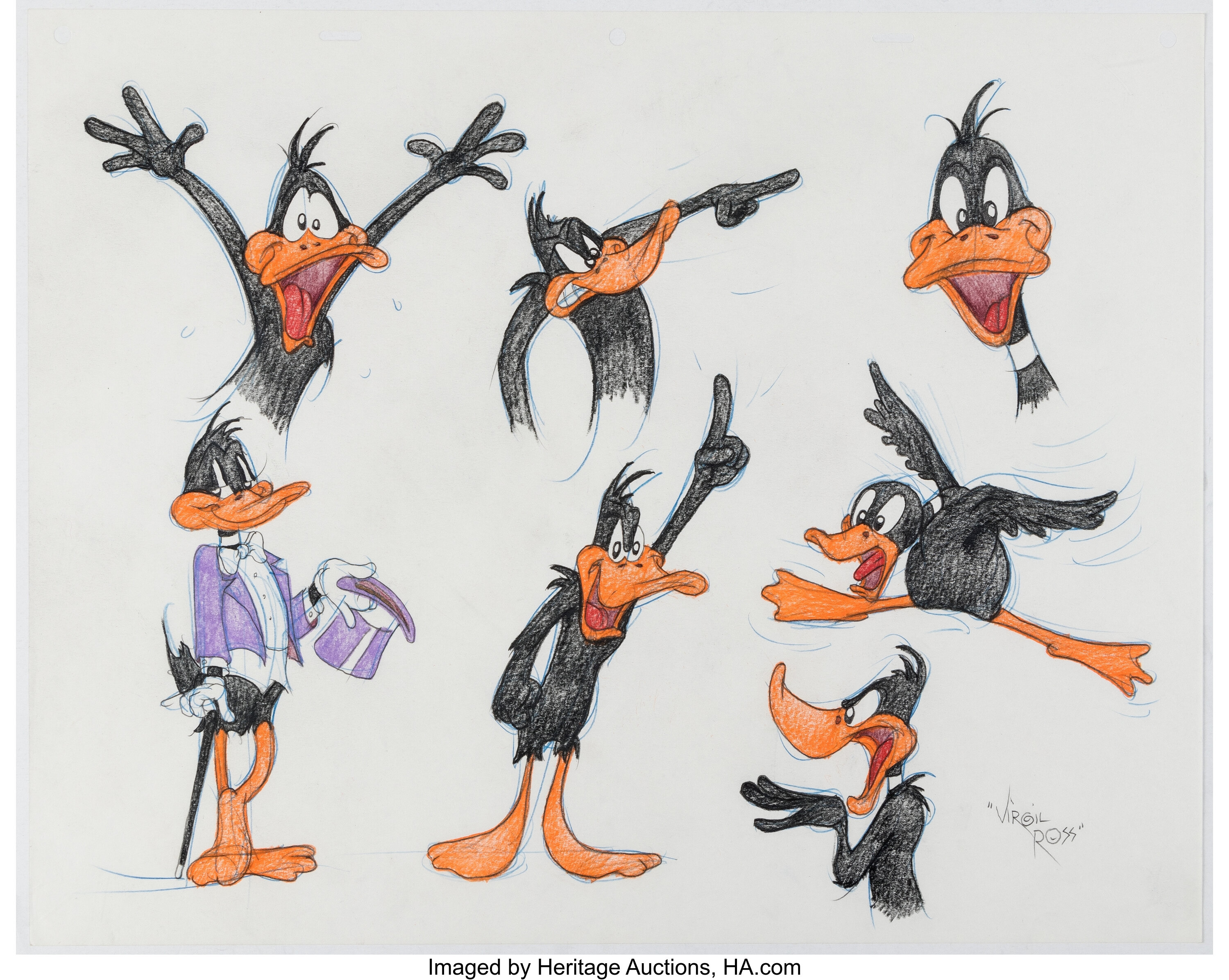 Original Warner Brothers Virgil Ross Model Sheet Animation Drawing fea –