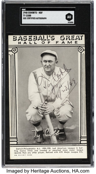 Ty Cobb Autographed Trading Cards, Signed Ty Cobb Inscripted Trading Cards