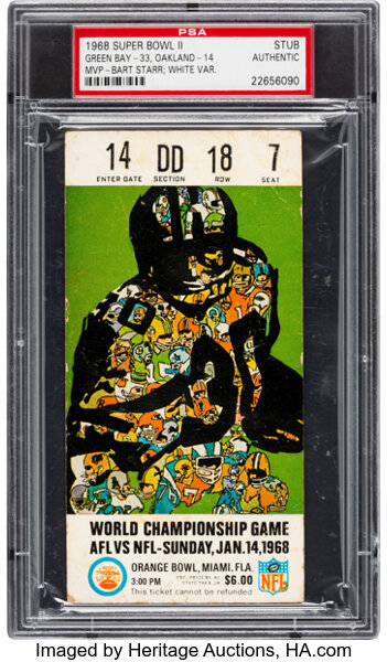 1968 Super Bowl II Ticket Stub - White Variation, PSA Authentic