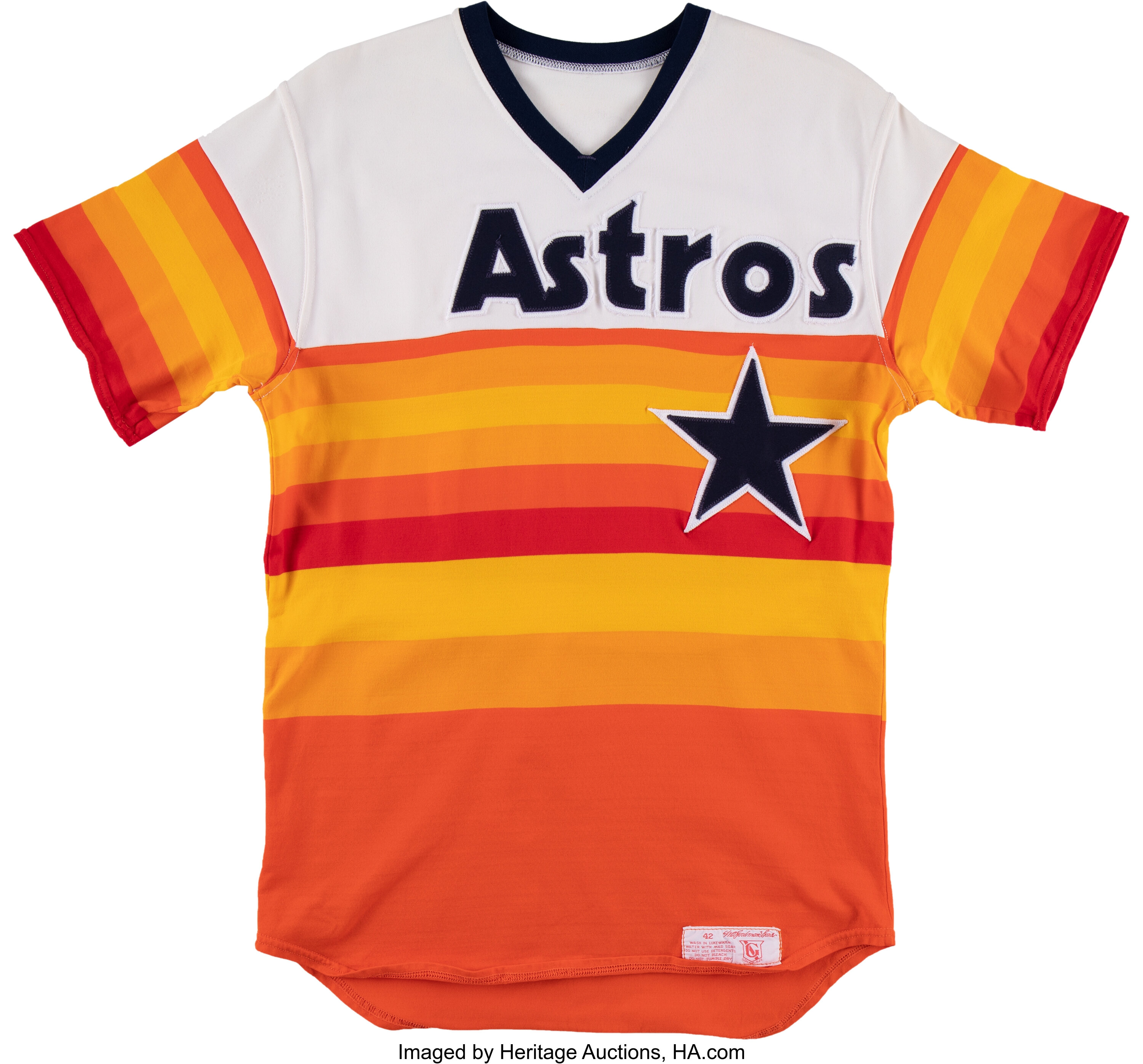 1982 Houston Astros #41 Game Issued Orange Rainbow Jersey Sand