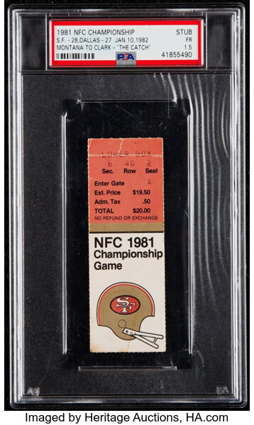 1981 NFC Championship Game Full Ticket, PSA Good 2 - The Catch!, Lot  #60476