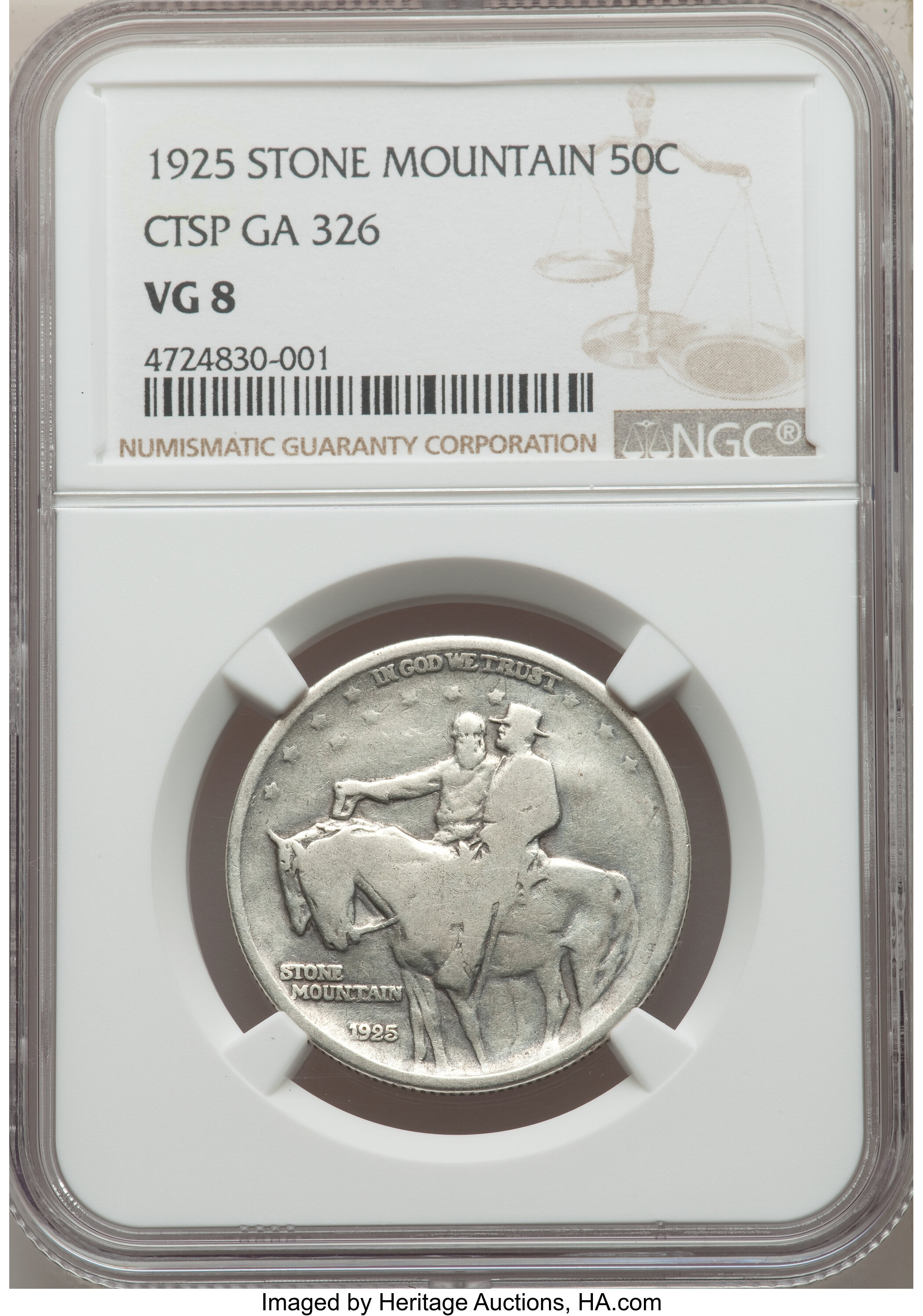 1925 50C Counterstamped Stone Mountain Half VG8 NGC. GA. #326 | Lot ...