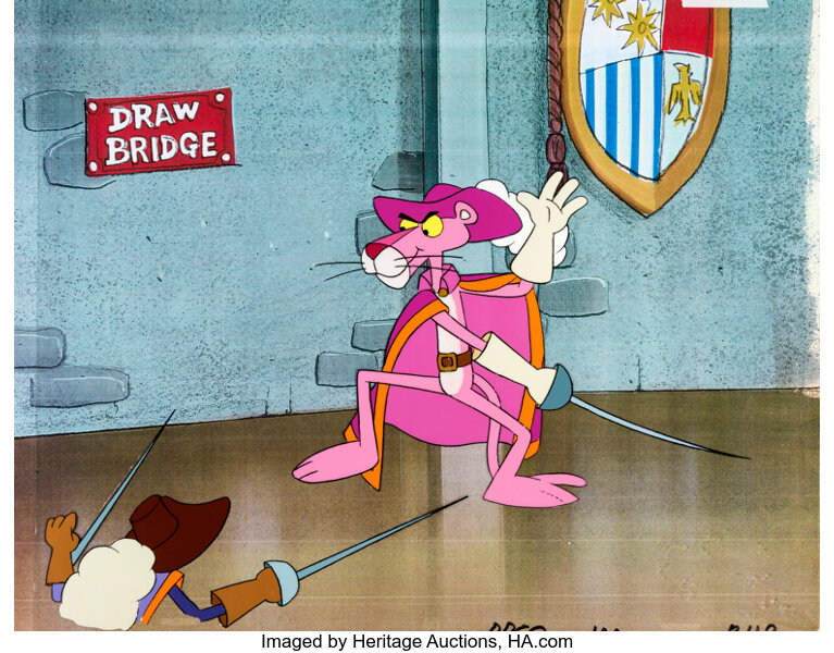 Pink Panther with flowers, original animation cel and drawing – Gallery  Animation