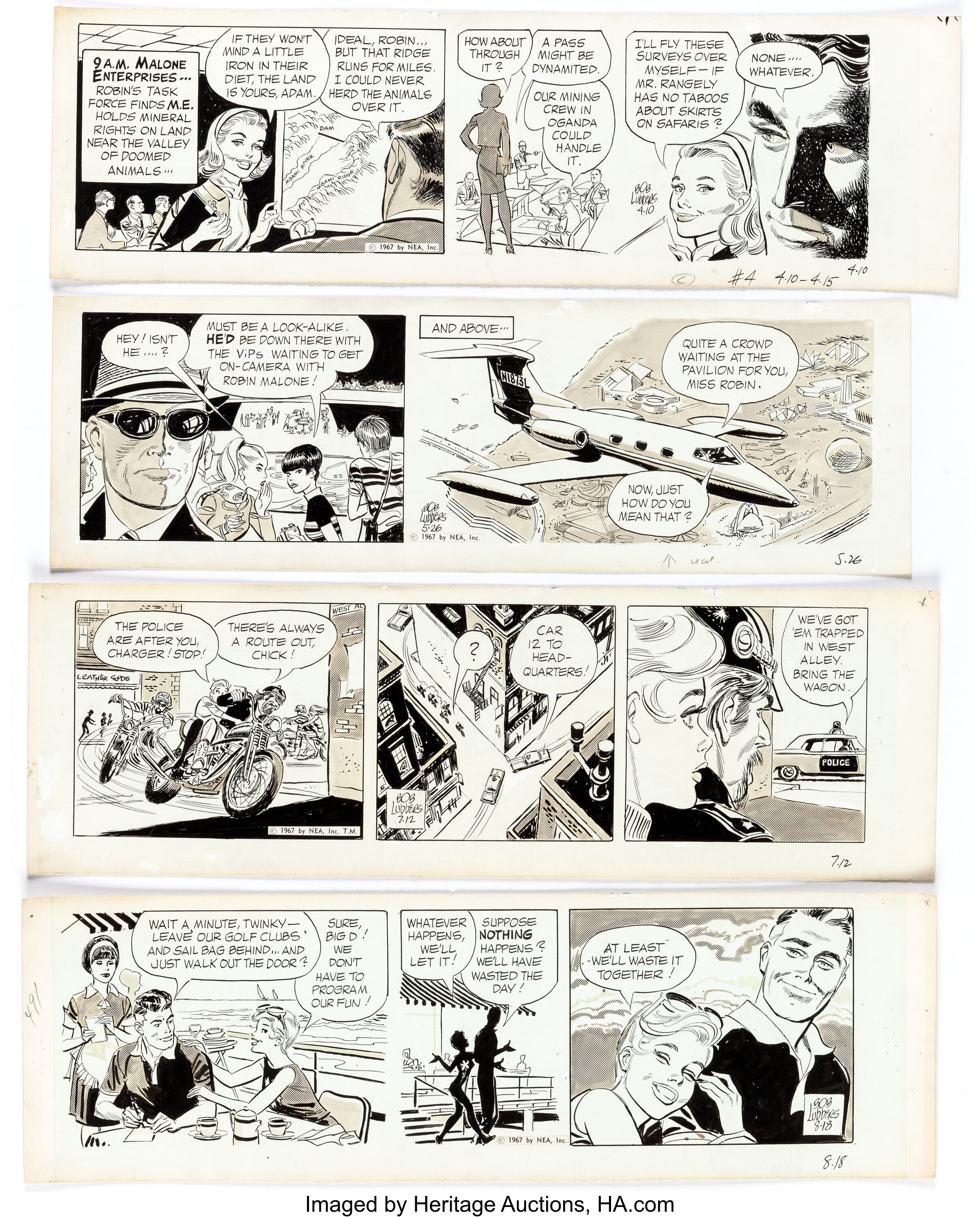 Bob Lubbers Robin Malone Daily Comic Strip Original Art Group of 10 ...