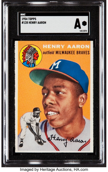 Sold at Auction: 1954 Topps Hank Aaron Rookie Card #128, SGC 2 Good