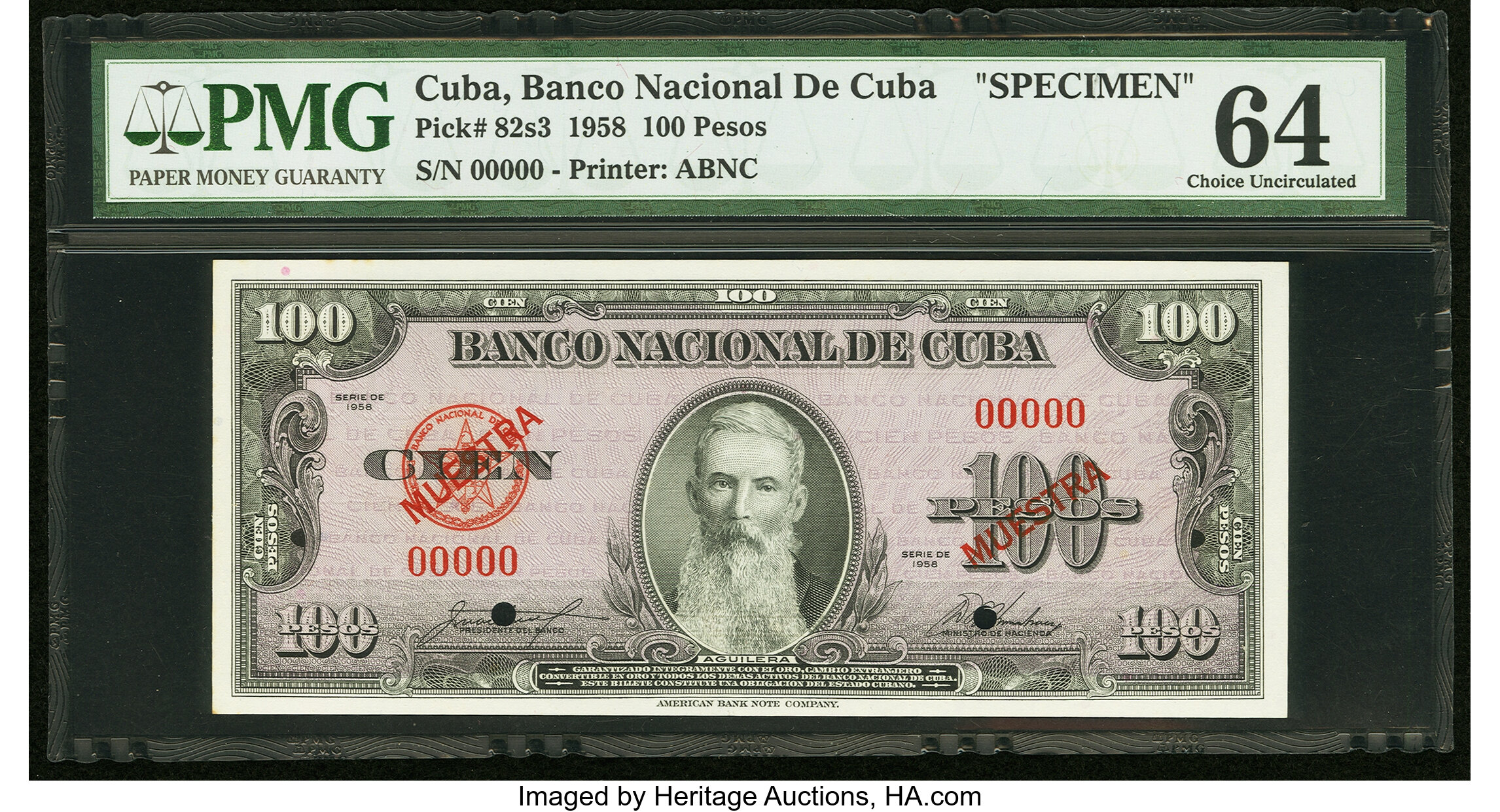 Cuba Banco Nacional De Cuba 100 Pesos 1958 Pick s3 Specimen Pmg Lot 074 Heritage Auctions