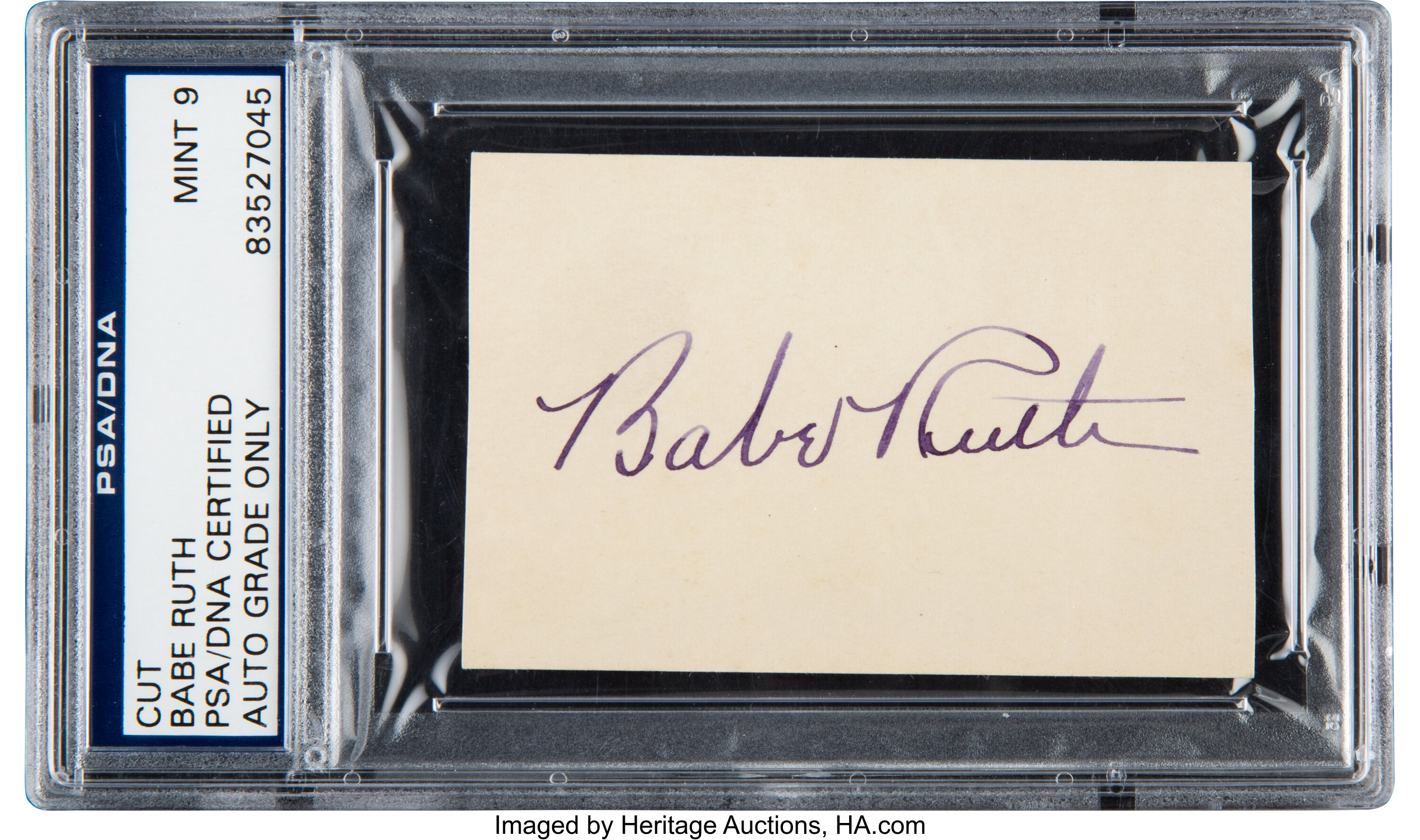 1940's Babe Ruth Signed Cut Signature, PSA/DNA Mint 9. Baseball