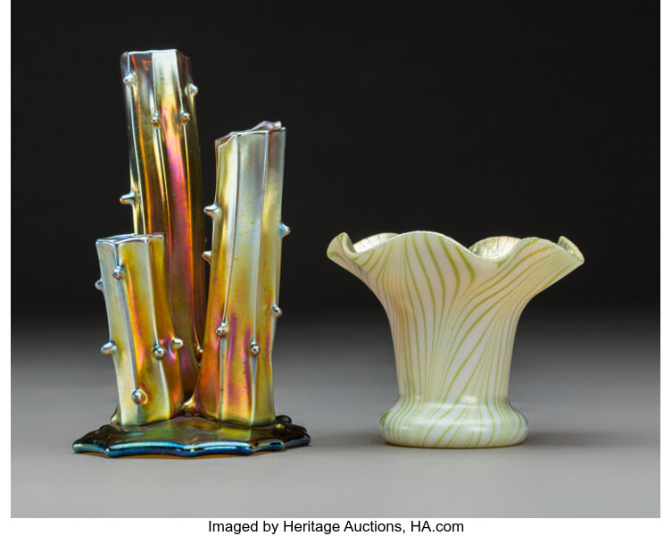 Two Steuben Aurene Glass Vases 1903 1932 Incised Lot 79319