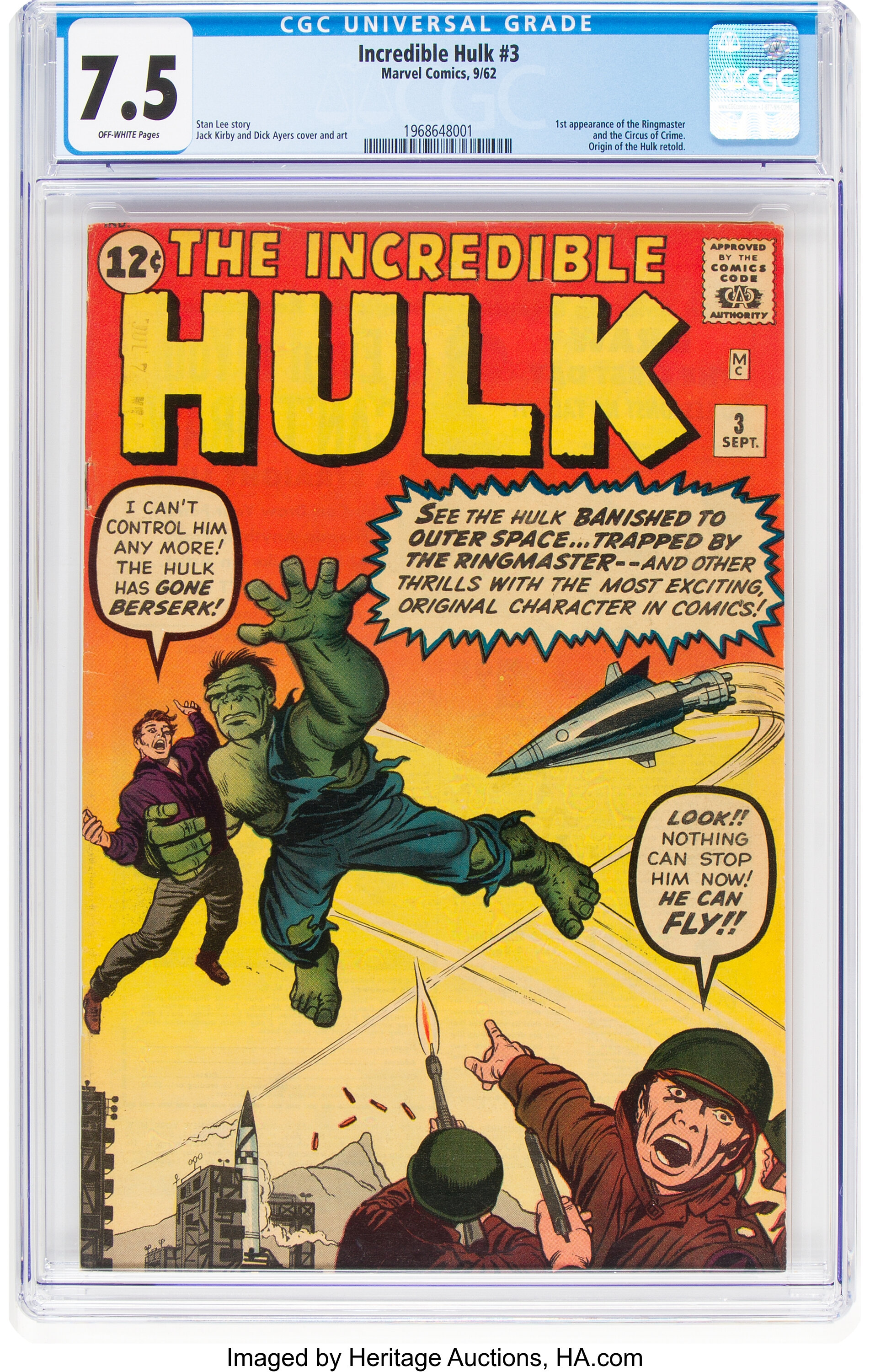 The Incredible Hulk 3 Marvel 1962 Cgc Vf 7 5 Off White Lot Heritage Auctions