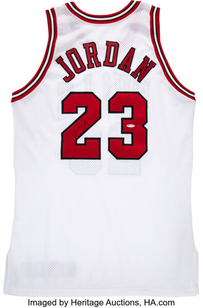 Sold at Auction: A Michael Jordan Signed Autograph 1996-97 Chicago Bulls  Champion Pro Cut Basketball Jersey (Upper Deck Authenticated)