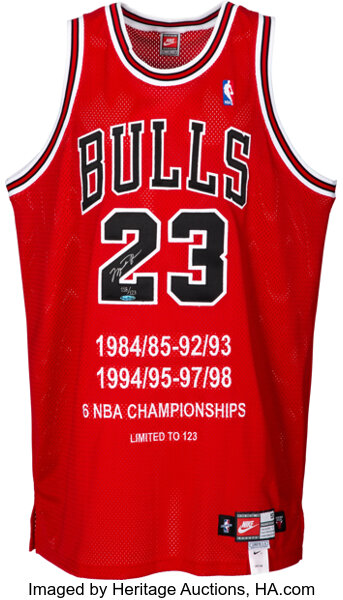 Michael Jordan Signed Chicago Bulls 6 NBA Champs Signed Jersey UDA