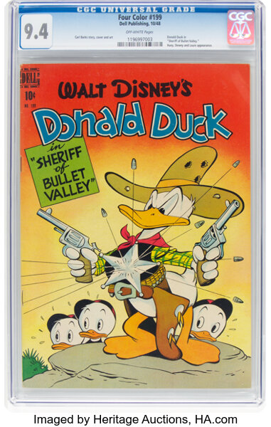 Golden Age (1938-1955):Cartoon Character, Four Color #199 Donald Duck (Dell, 1948) CGC NM 9.4 Off-whitepages....