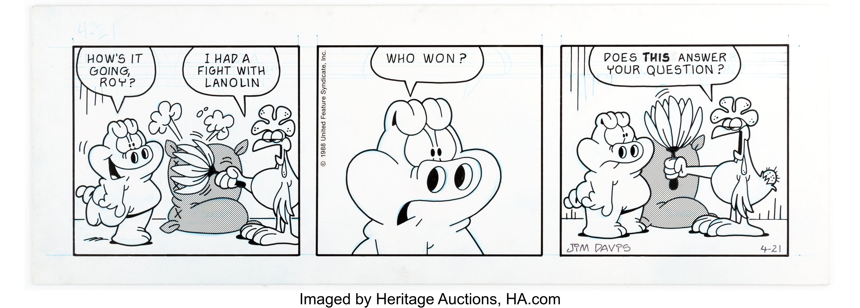 Jim Davis Us Acres Daily Comic Strip Original Art Dated 4 21 Lot Heritage Auctions