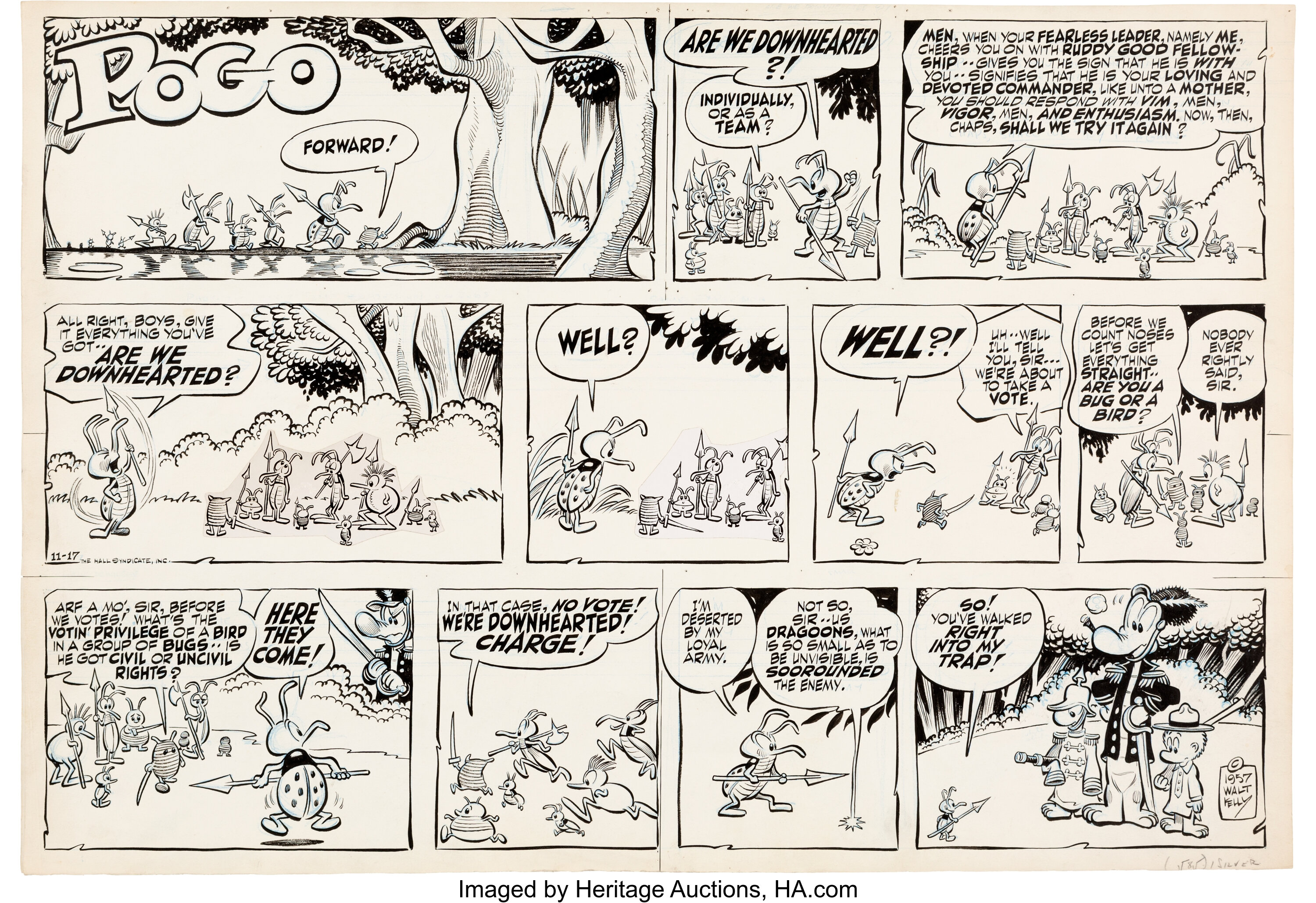 Walt Kelly Pogo Sunday Comic Strip Art Original Art dated 11-17-57