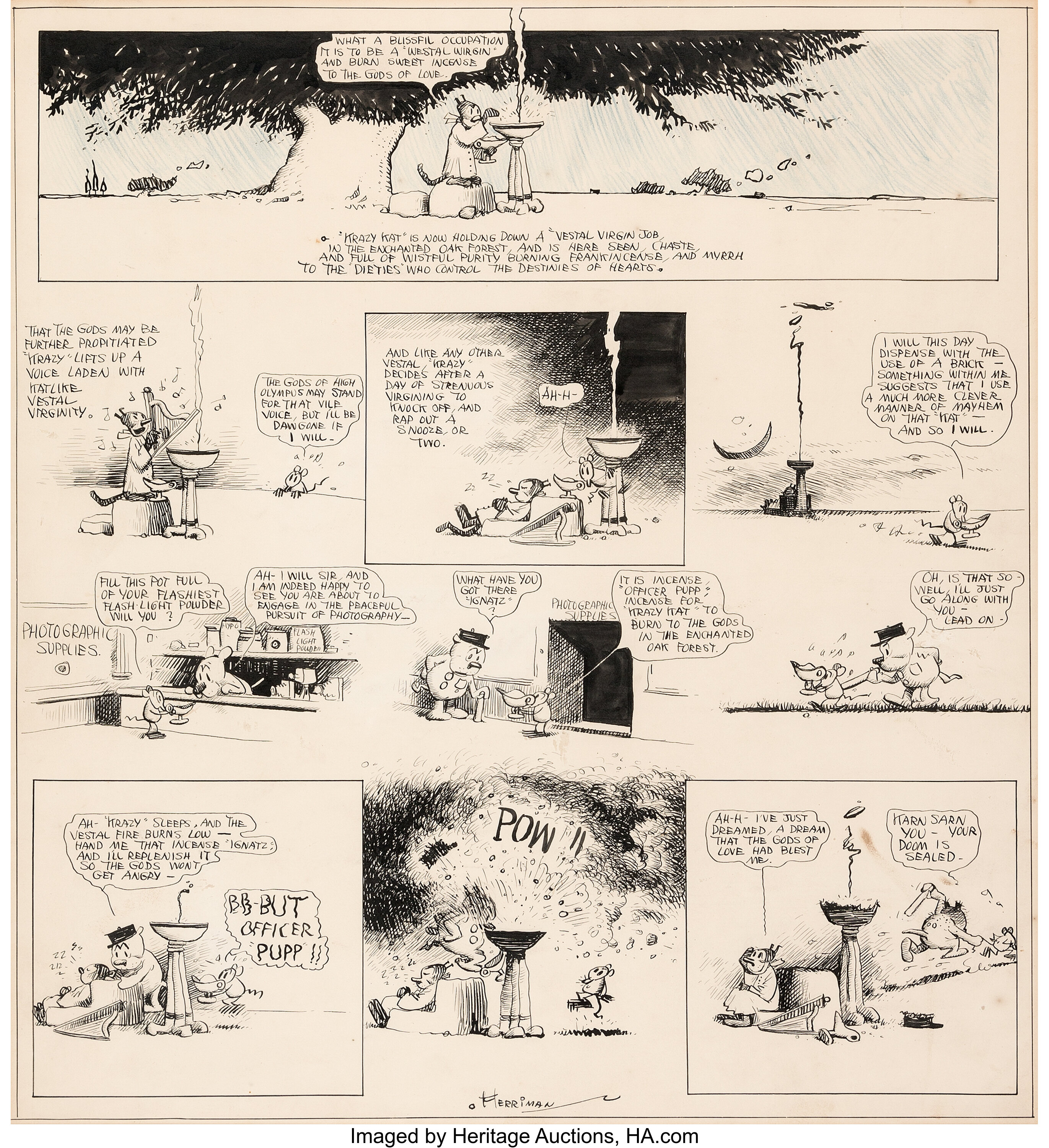 George Herriman Krazy Kat Sunday Comic Strip Original Art dated | Lot ...