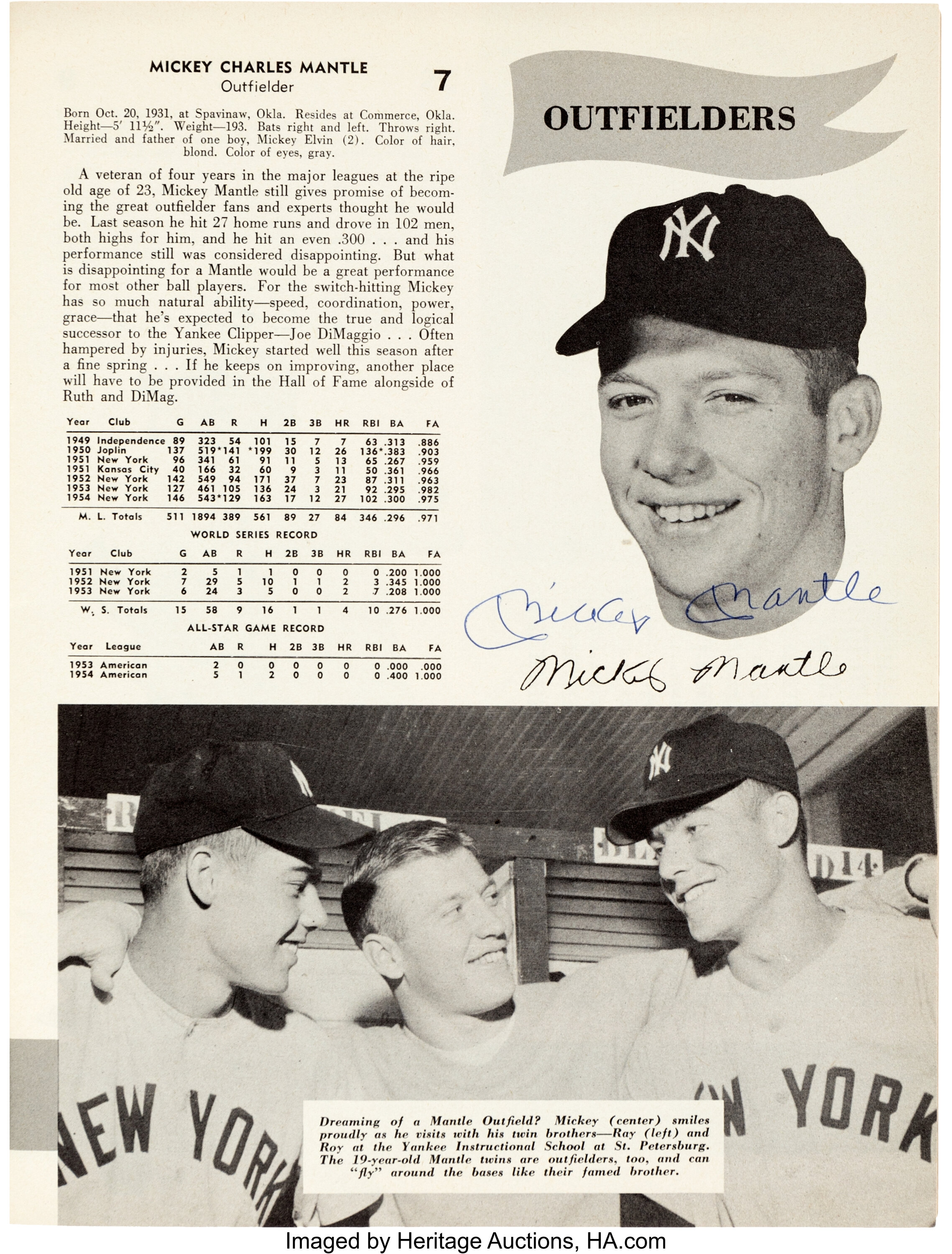 Mickey Mantle, Whitey Ford & Bill Moose Skowron Autographed