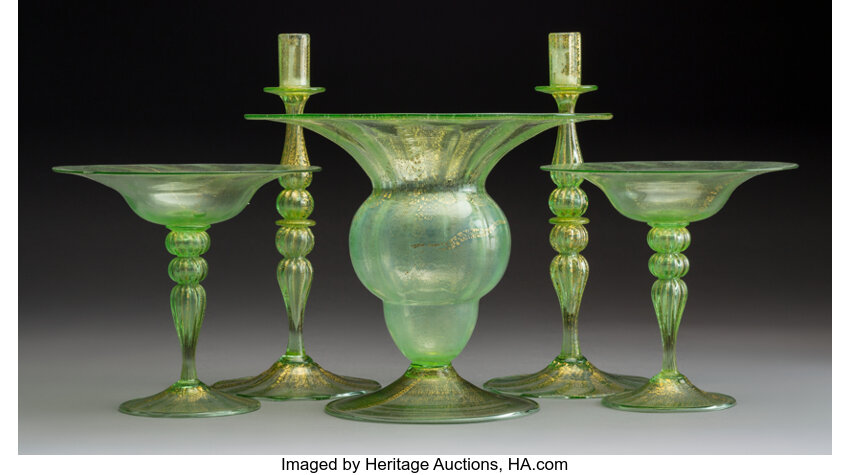 A Five Piece Murano Glass Group Italy Early 20th Century