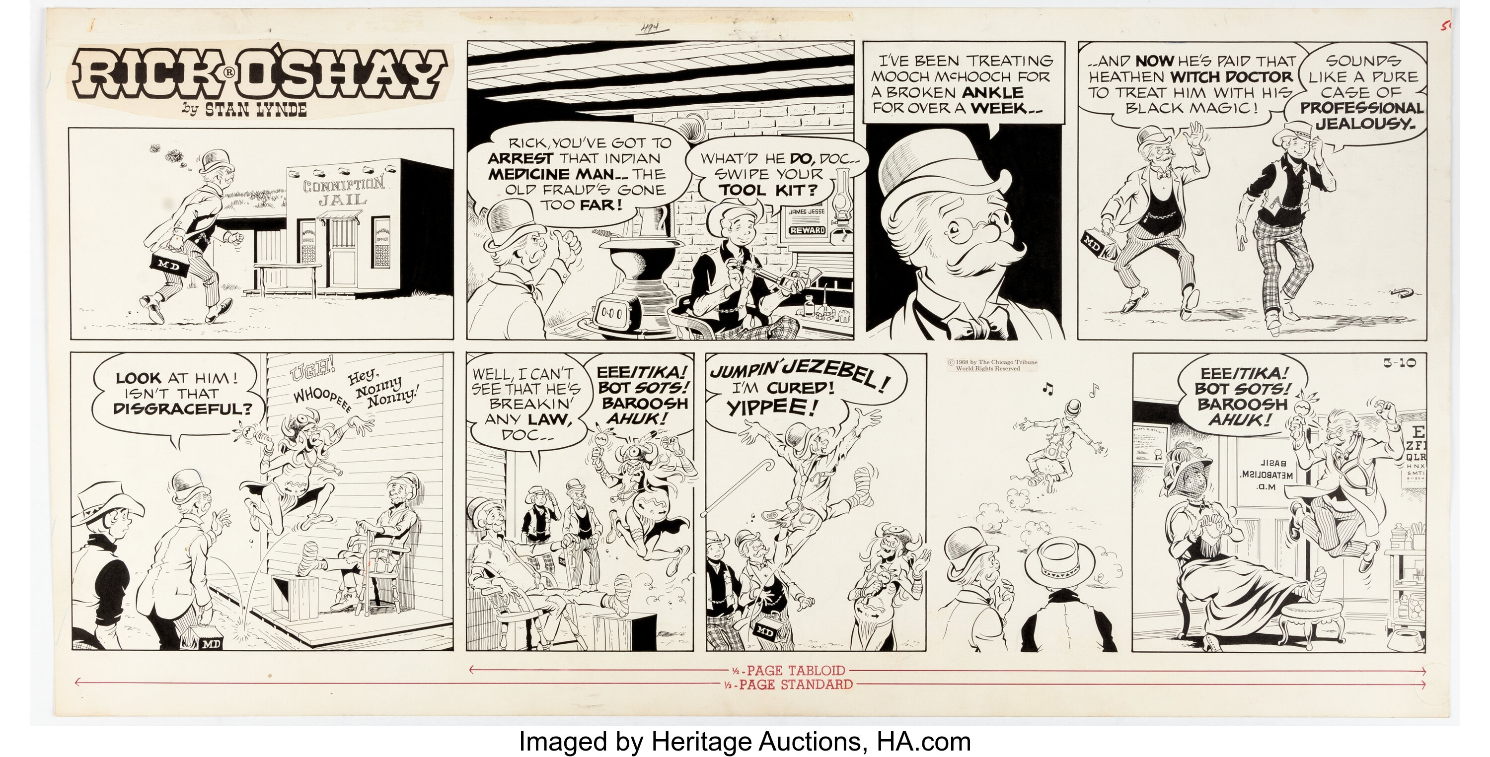 Stan Lynde Rick O'Shay Sunday Comic Strip Original Art dated