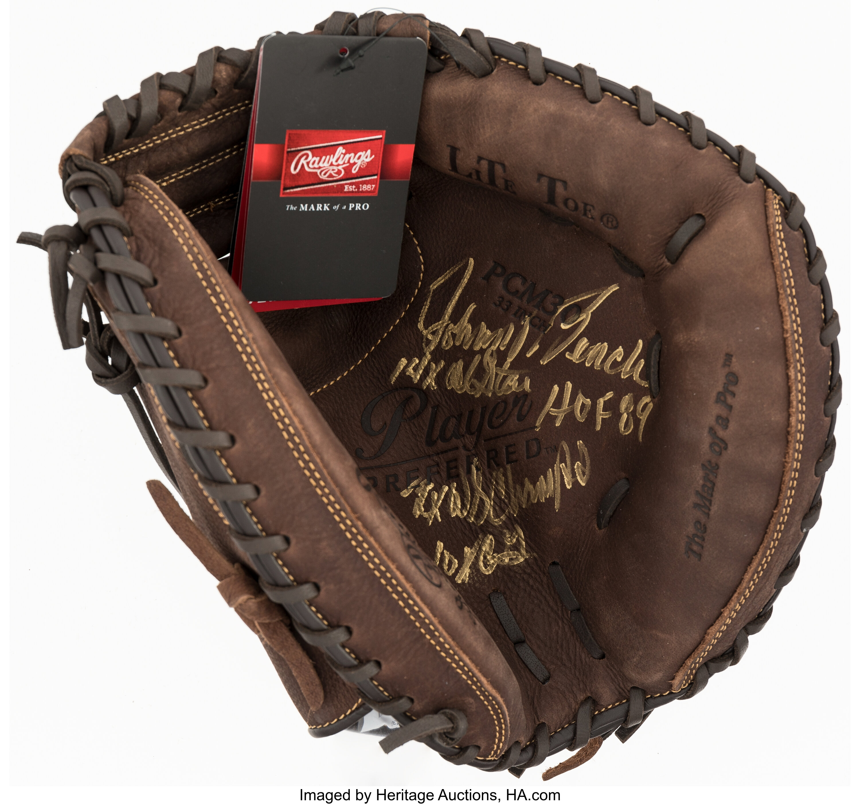 Johnny Bench Catching Signed