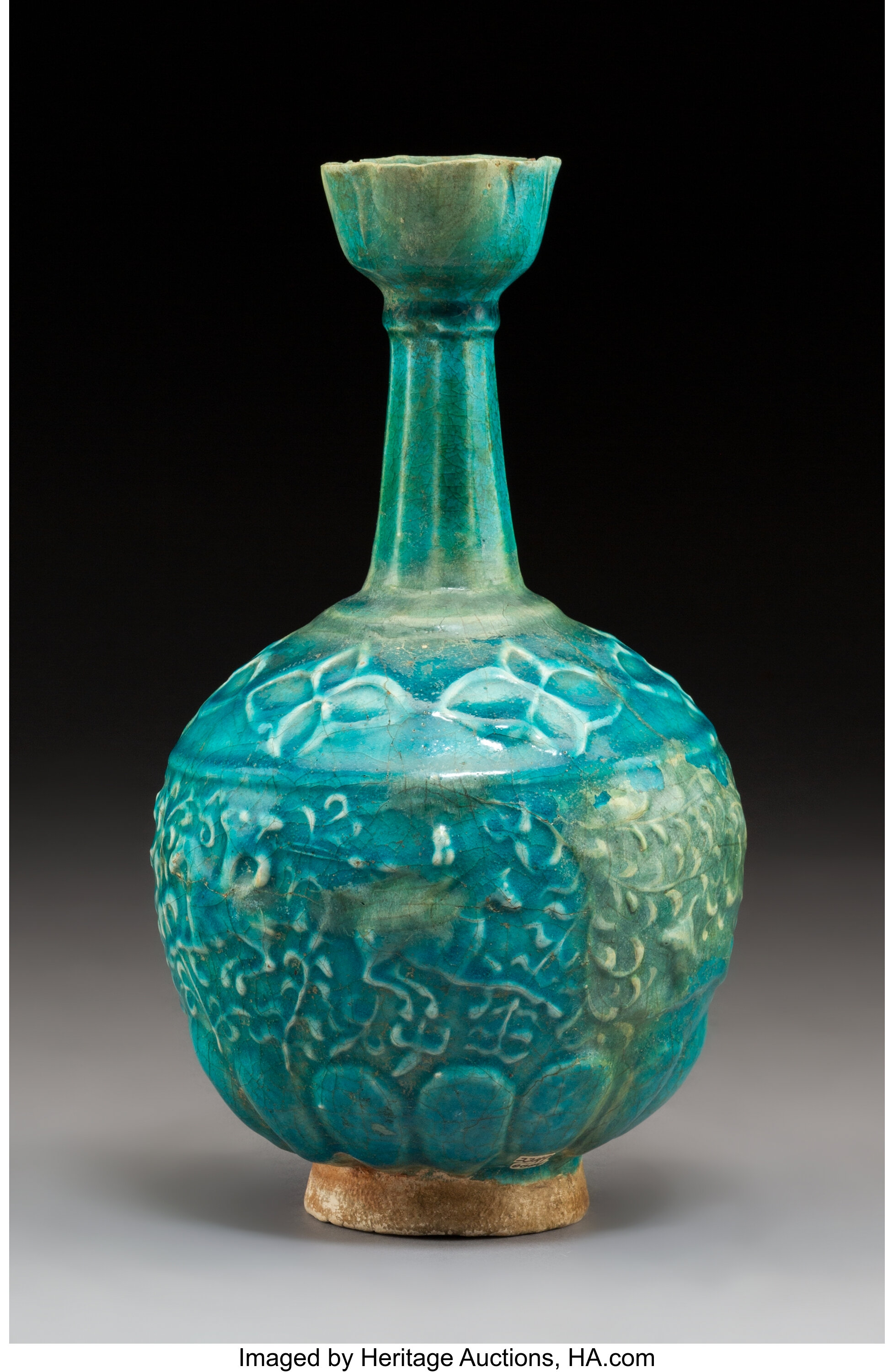 A Seljuk Turquoise Glazed Pottery Bottle Vase Persia 12th 13th Lot 63260 Heritage Auctions