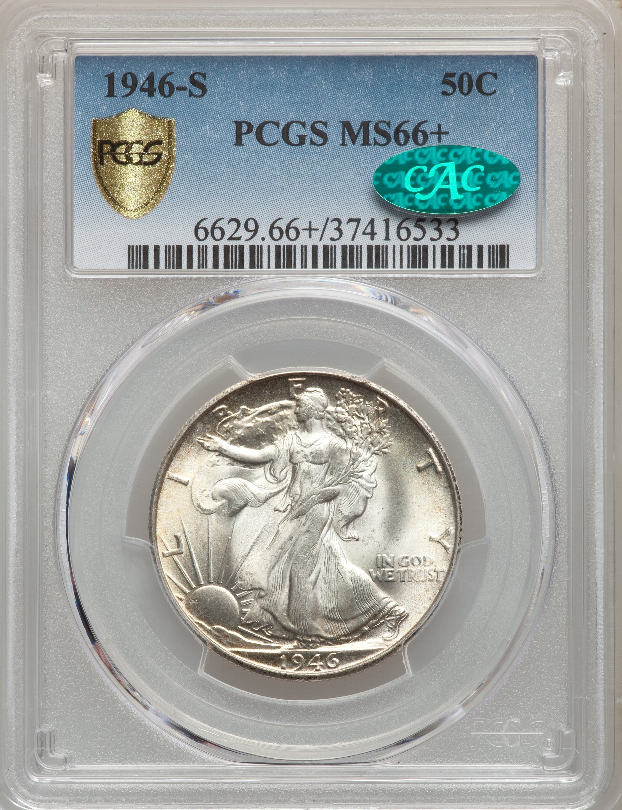 1946-S 50C MS66+ PCGS Gold Shield. CAC. PCGS Population: (2101/91 ...