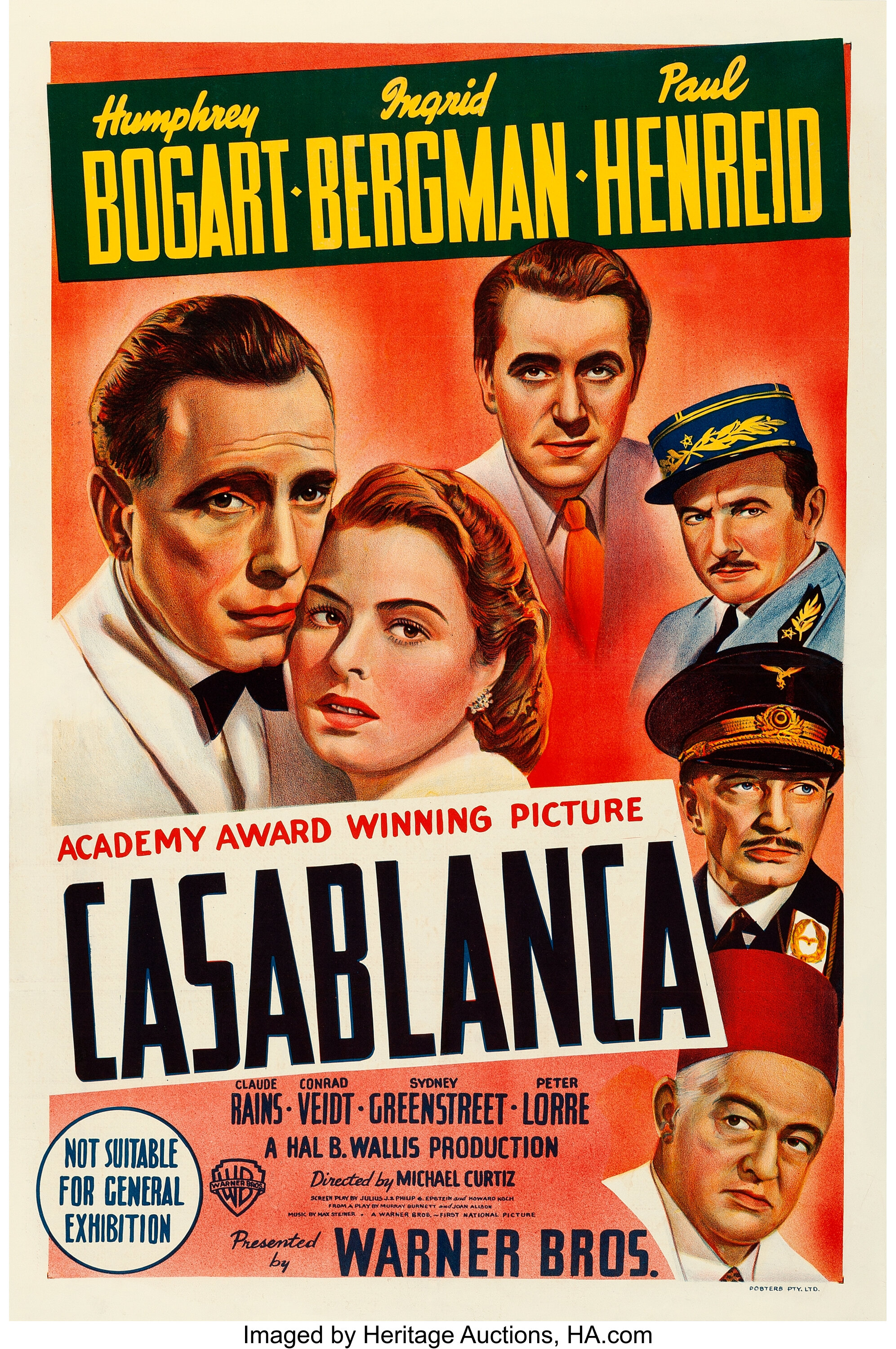 Casablanca (Warner Brothers, 1944). Fine+ on Linen. Australian One ...