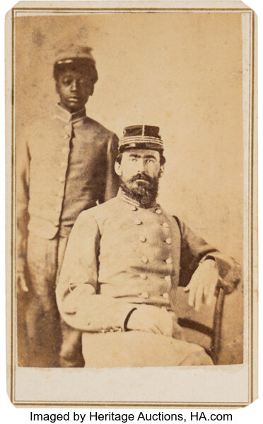 Photography:CDVs, Confederate Captain with a Uniformed Slave Carte de Visite....
