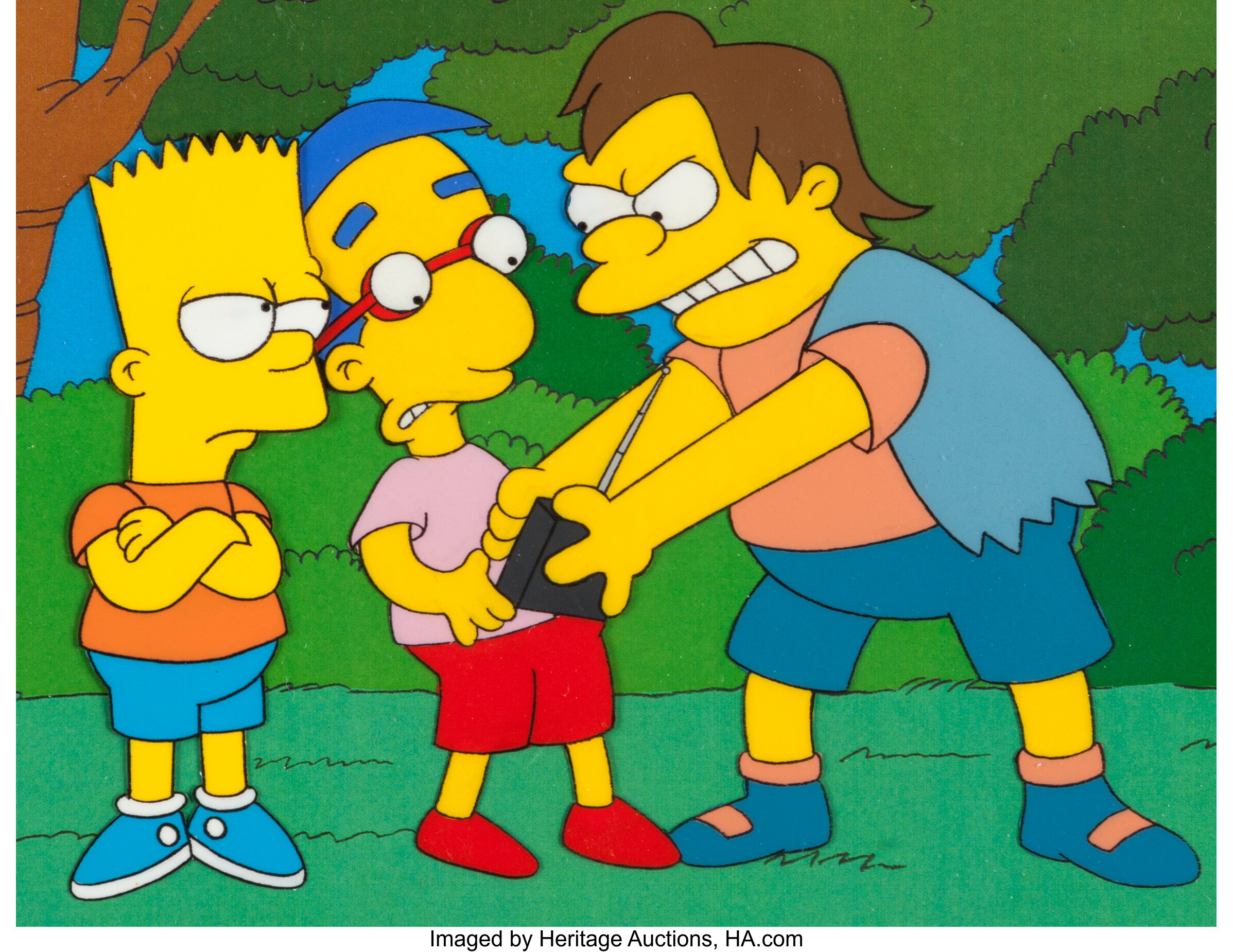 The Simpsons Bart, Milhouse and Nelson Production Cel Setup (Fox, | Lot  #97014 | Heritage Auctions