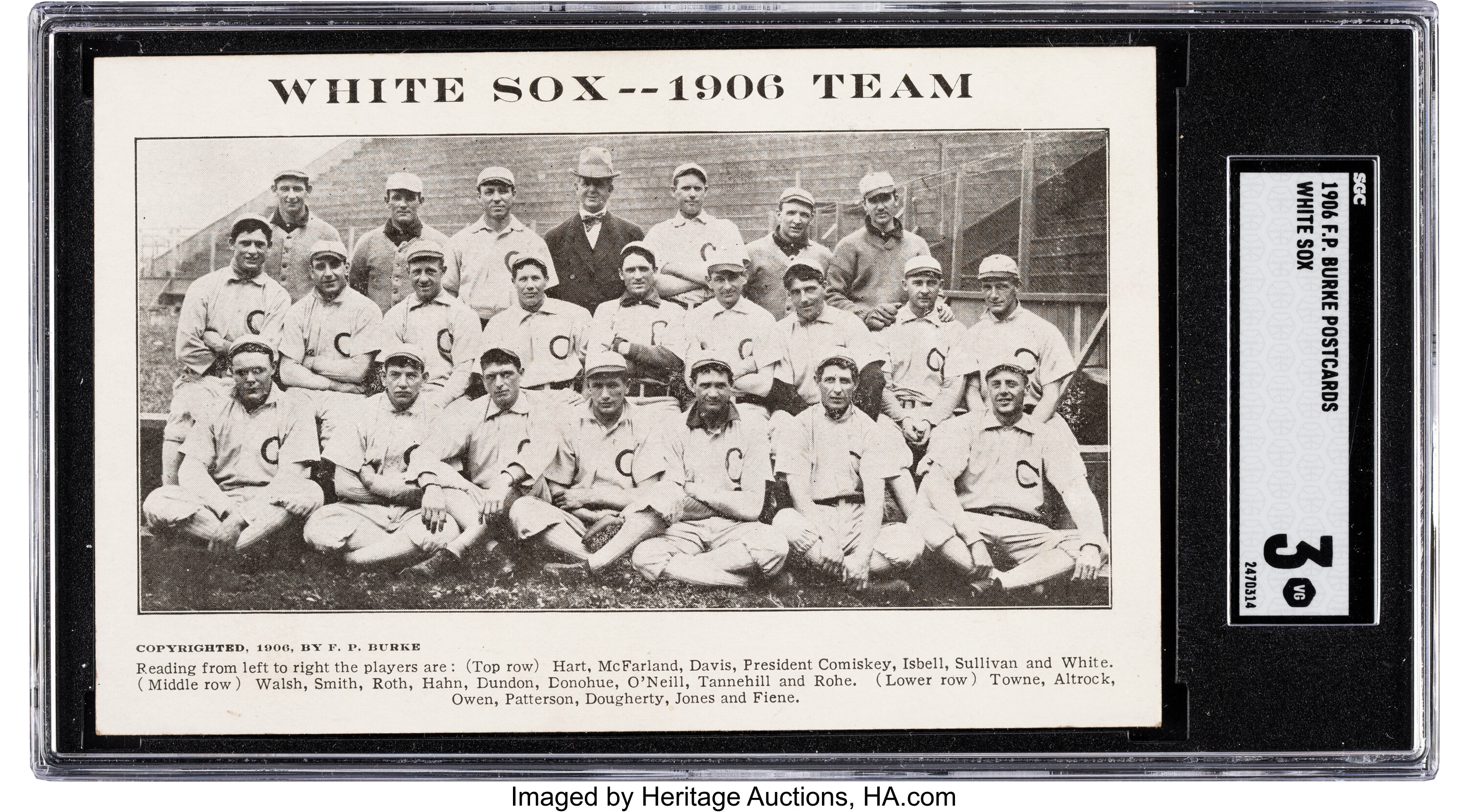 1906 F.P. Burke Chicago White Sox Postcard SGC VG 3 - Highest SGC, Lot  #82009