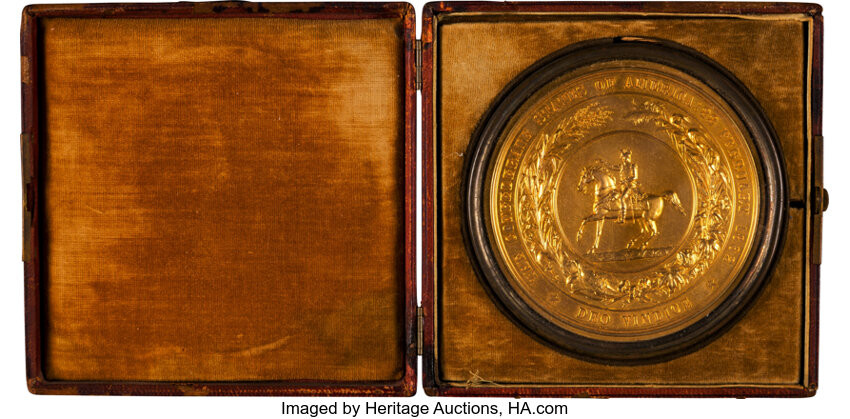 Military & Patriotic:Civil War, Gold Plated Great Seal of the Confederate States of AmericaPersonally Owned by Otho Robards Singleton, Mississippi Delegate...