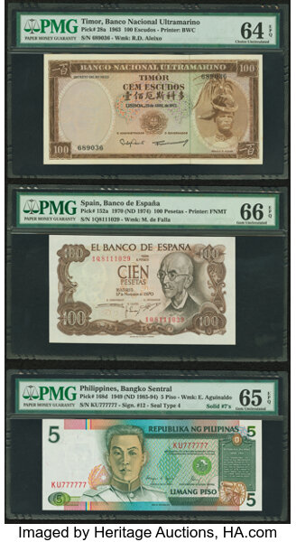 Lot Of Three Pmg Graded Examples From Timor Spain And Lot 88193 - world currency lot of three pmg graded examples from timor spain and philippines