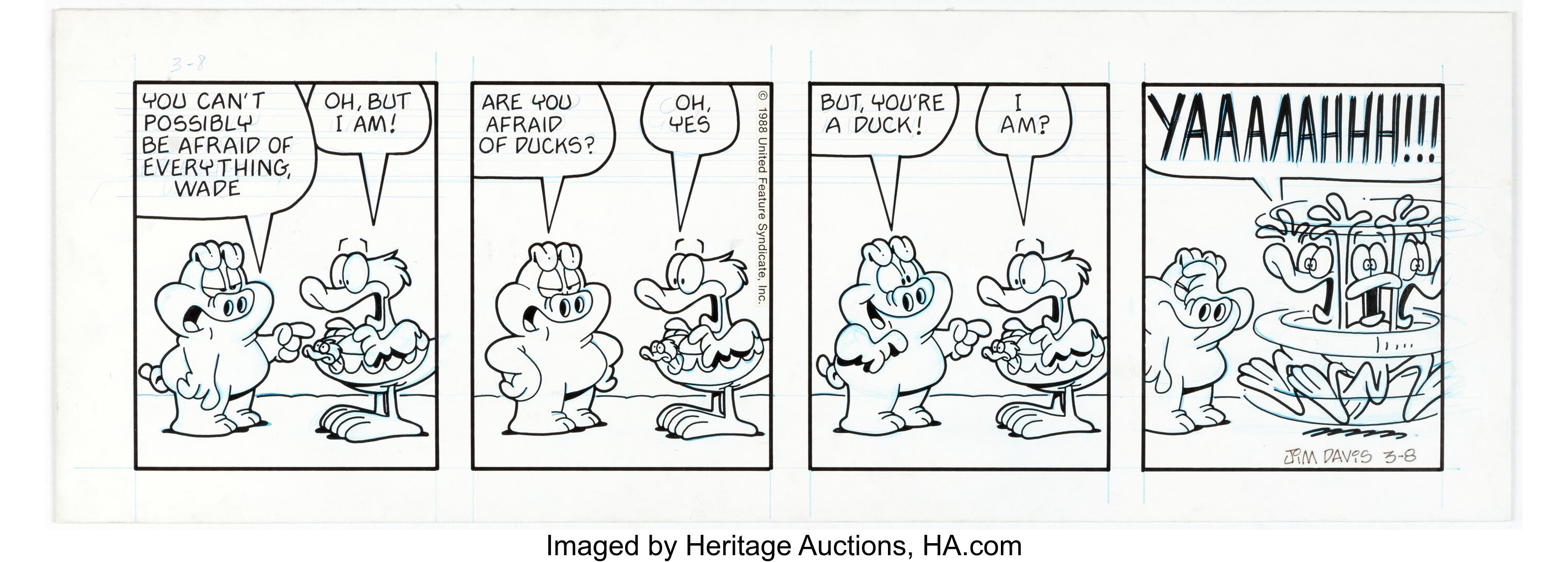 Jim Davis Us Acres Daily Comic Strip Original Art Dated 3 8 88 Lot 15039 Heritage Auctions