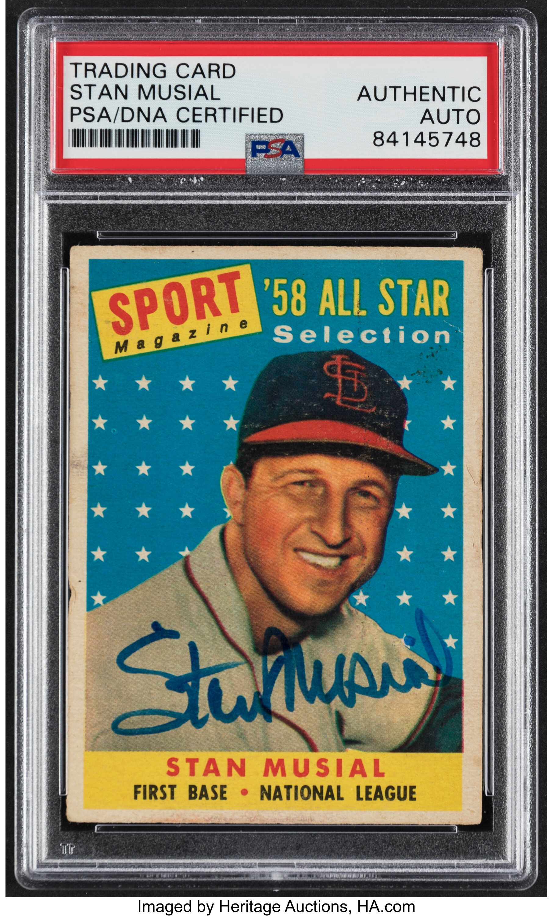 1958 Topps #476 Stan Musial, All Star Signed Card PSA/DNA MINT 9