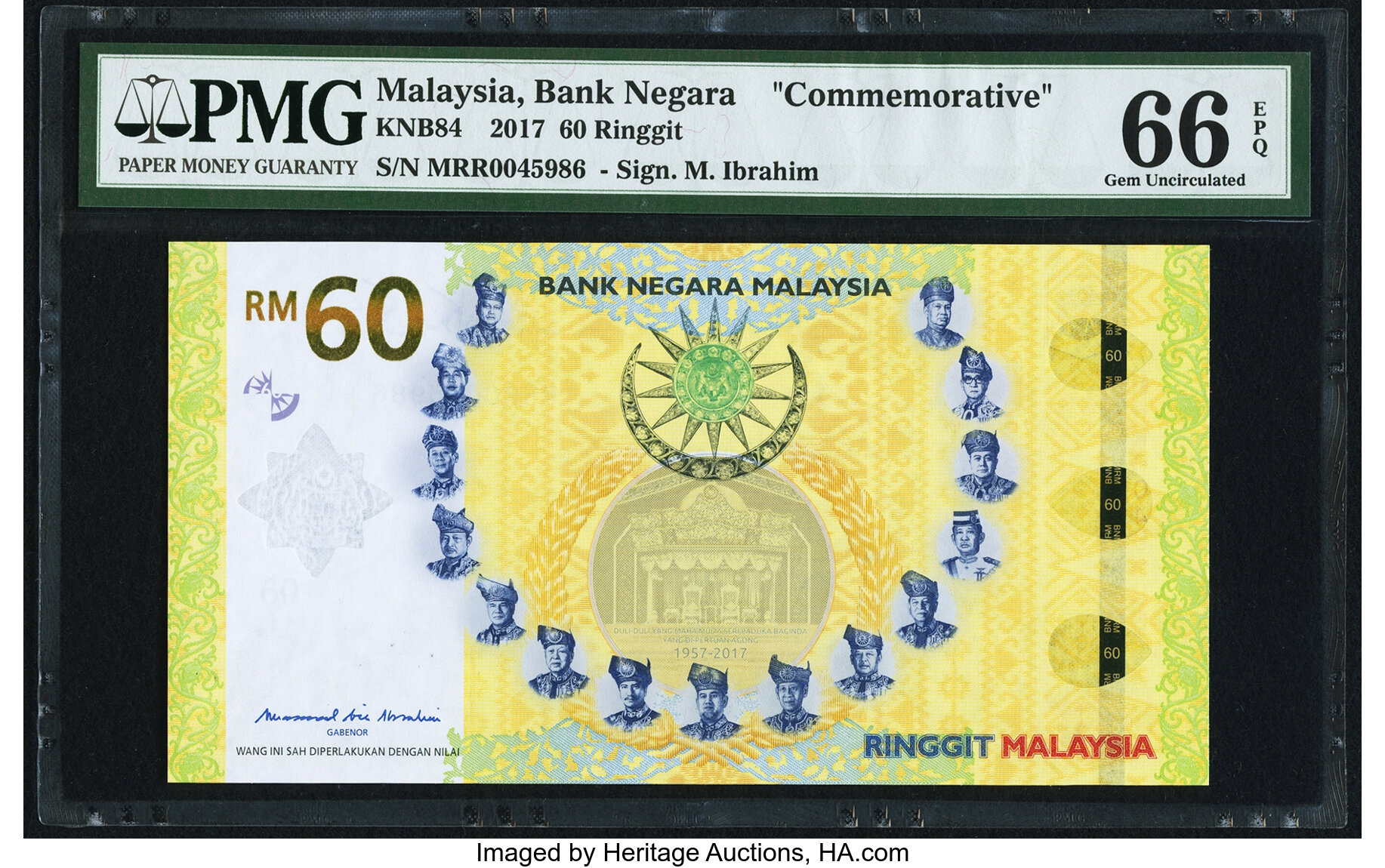 Malaysia Bank Negara 60 Ringgit 2017 Pick Unl Commemorative Pmg Lot 90146 Heritage Auctions