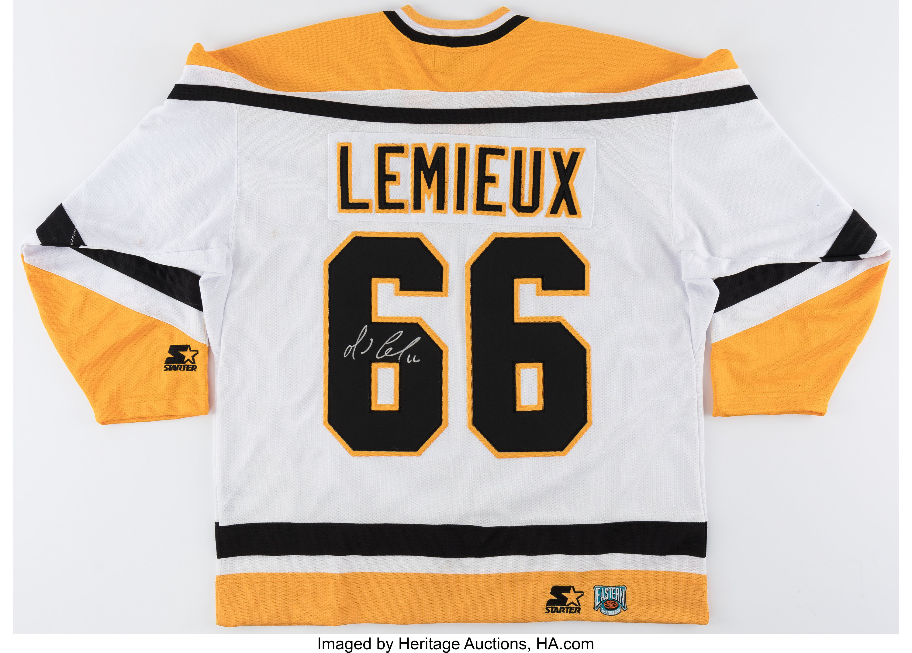 Mario Lemieux Signed, Inscribed 5 Goals 4/9/1993 Pittsburgh Penguins  Authentic 1993 Starter Jersey - Size 52